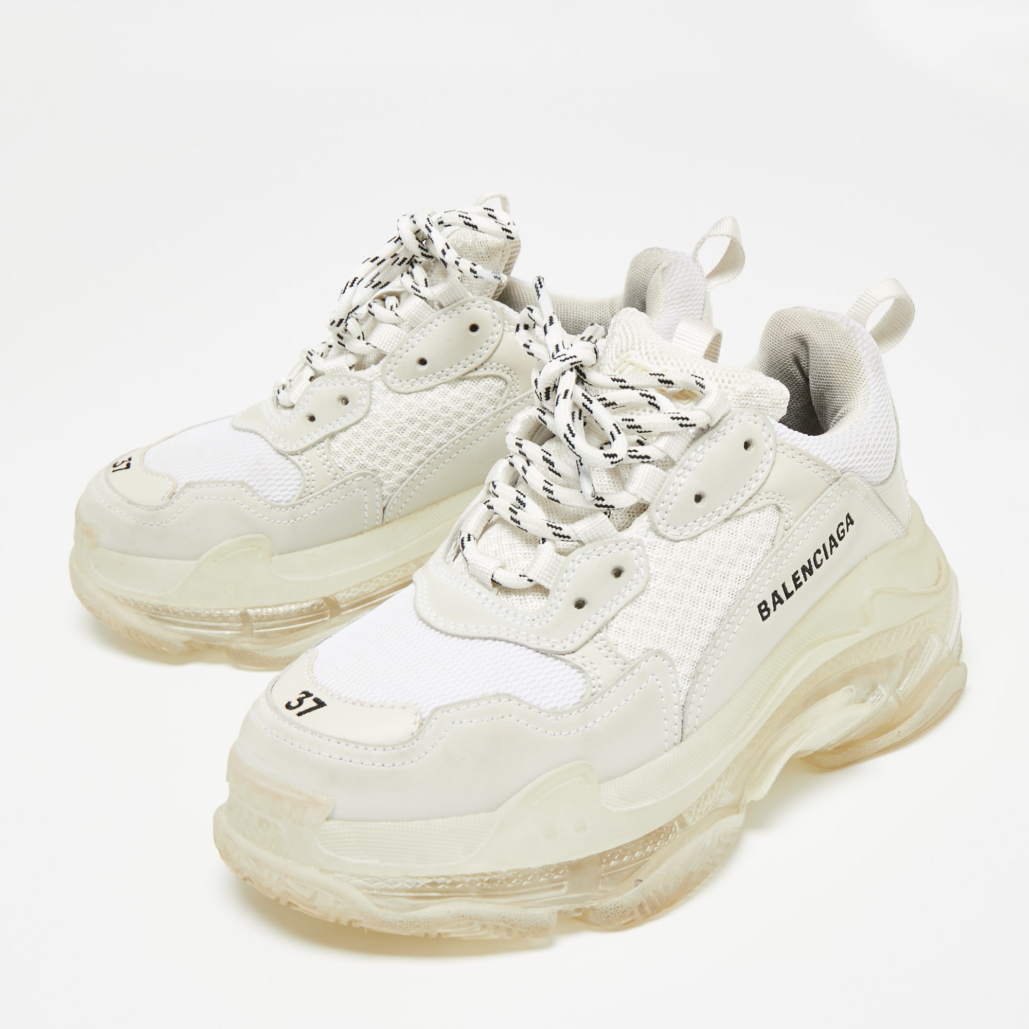 

Balenciaga White/Grey Leather, Mesh Triple S Clear Sneakers Size