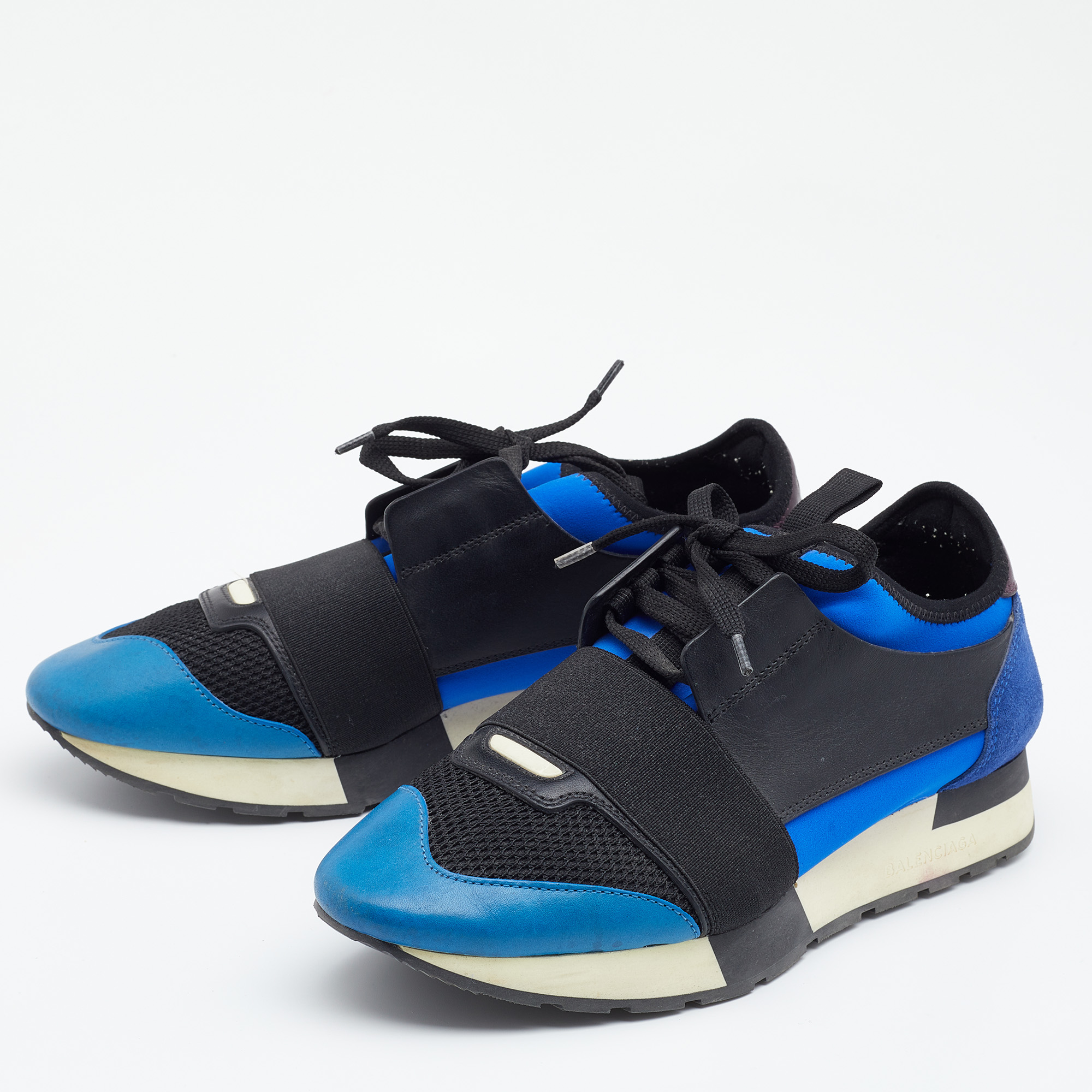 

Balenciaga Blue/Black Mesh And Leather Race Runner Sneakers Size