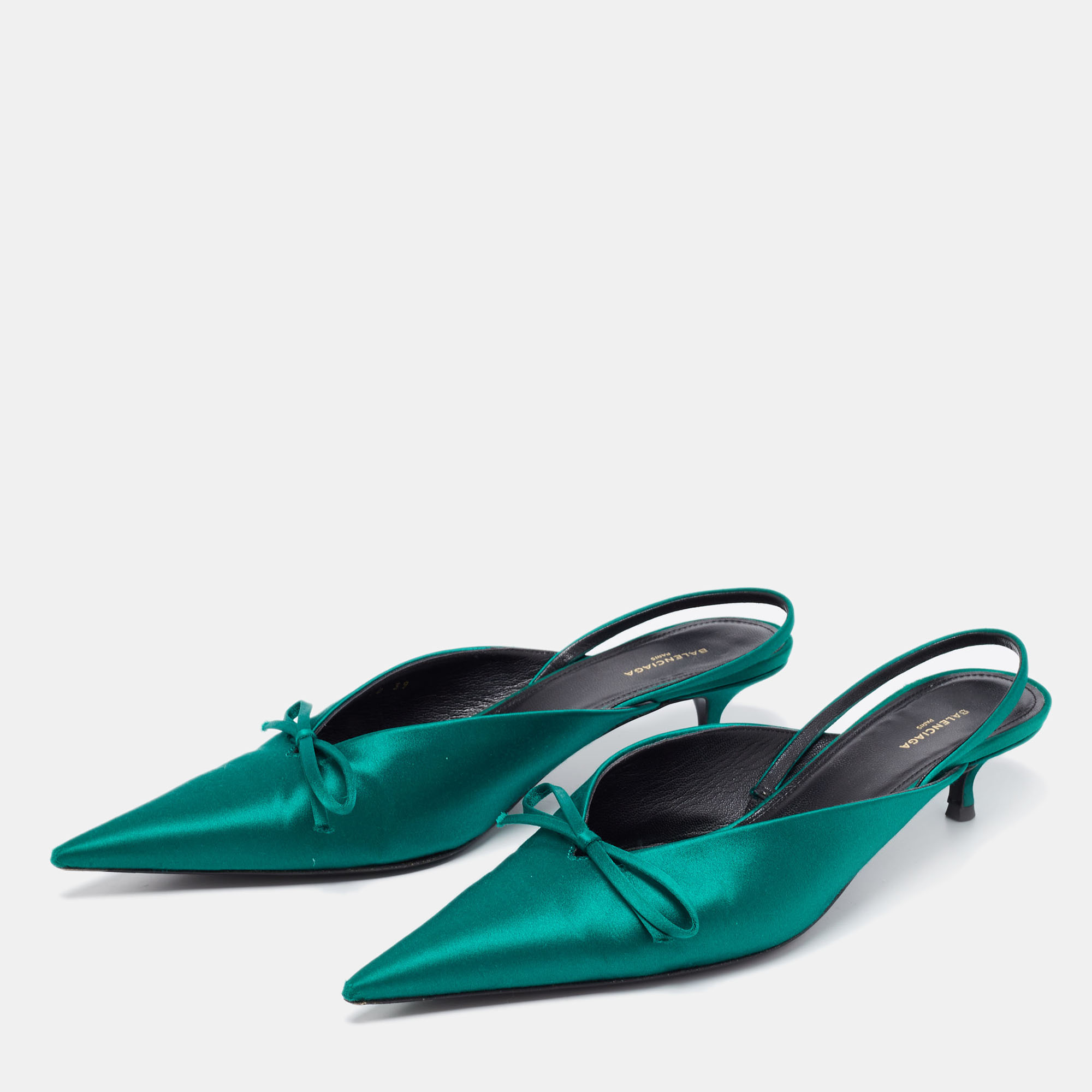 

Balenciaga Green Satin Knife Knife Bow Slingback Pointed Toe Mules Size