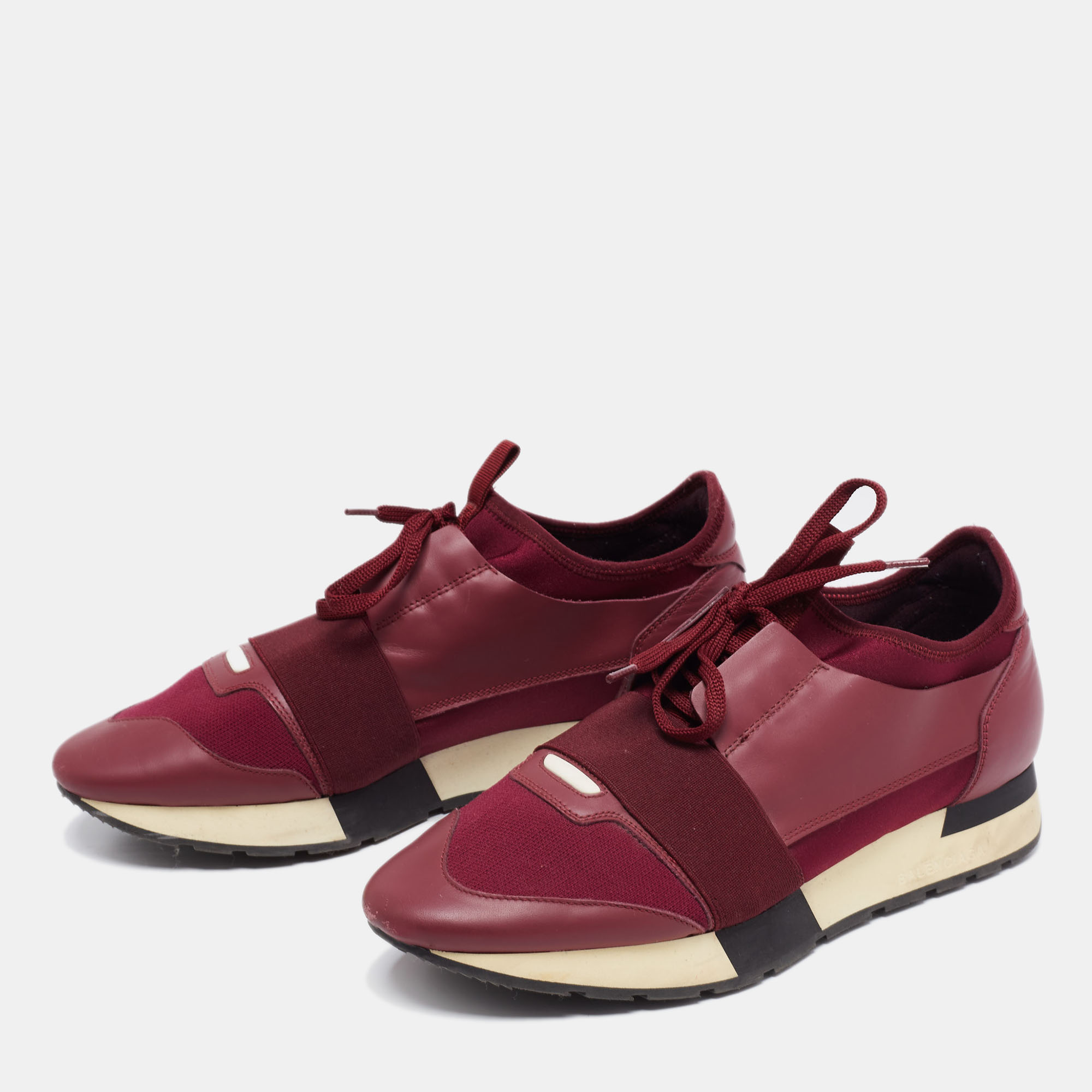 

Balenciaga Burgundy Leather And Mesh Race Runner Sneakers Size