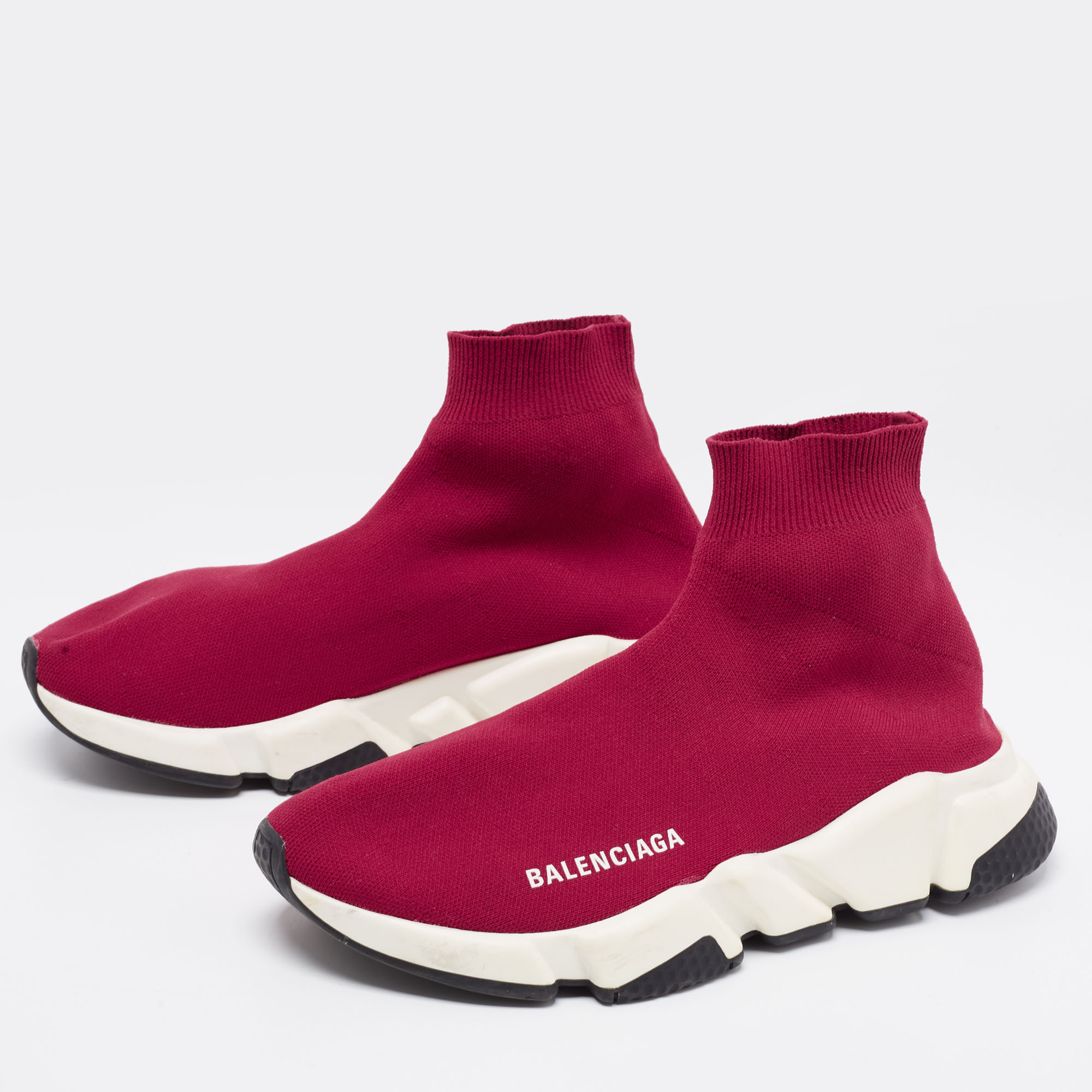 

Balenciaga Burgundy Knit Fabric Speed Trainer High-Top Sneakers Size