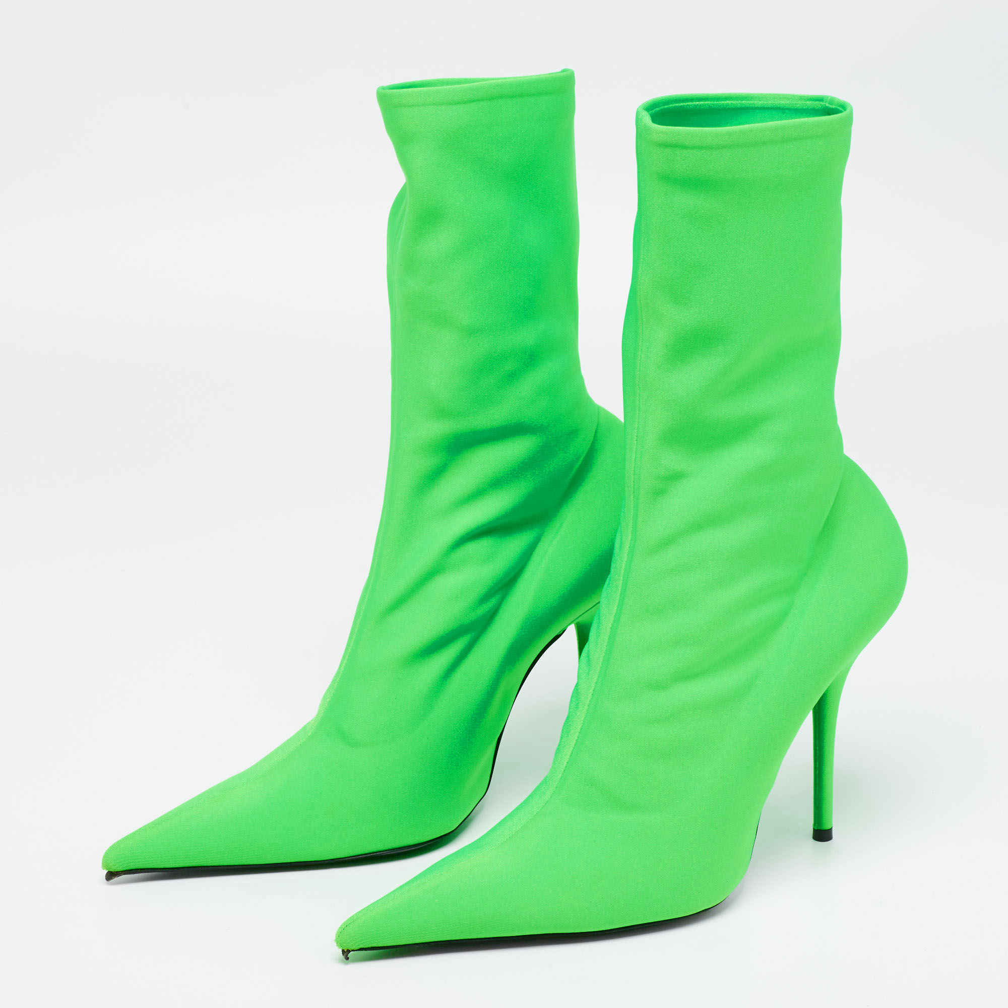 

Balenciaga Green Spandex Fabric Knife Mid Calf Pointed Toe Boots Size
