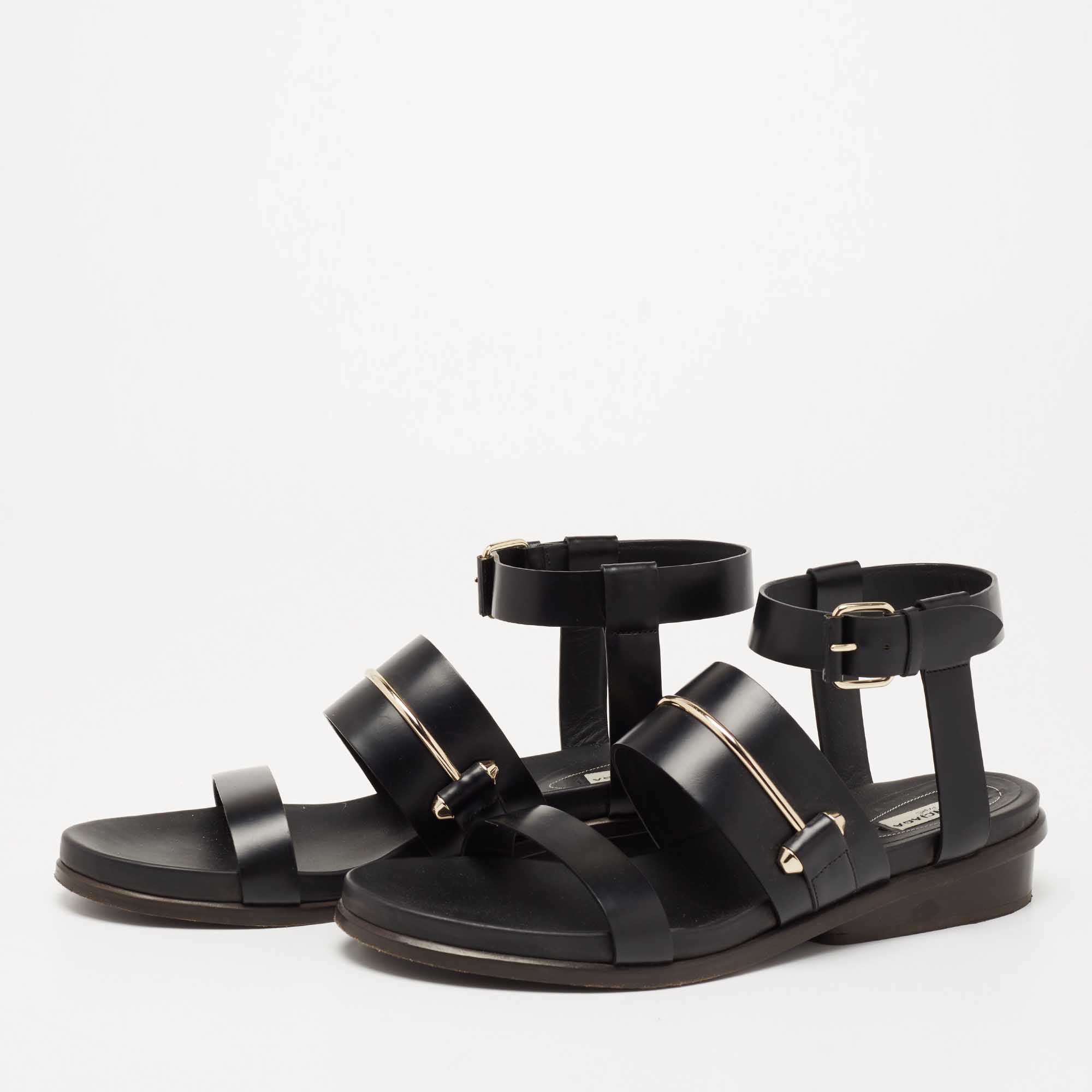 

Balenciaga Black Leather Flat Ankle Strap Sandals Size