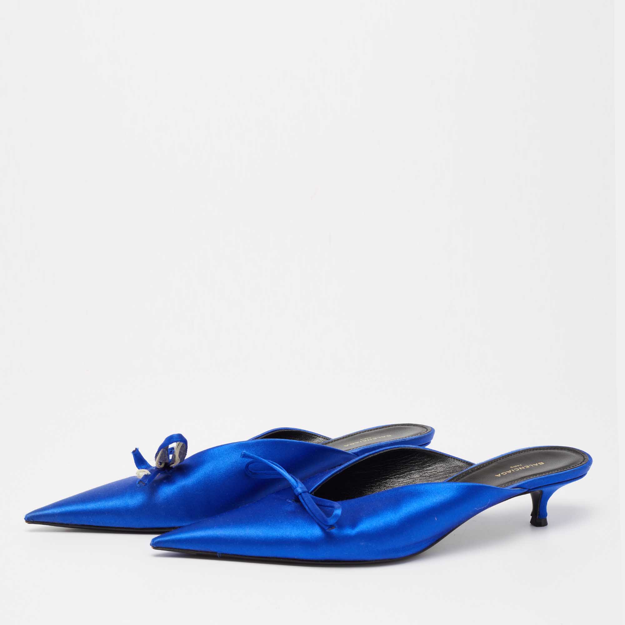 

Balenciaga Blue Satin Logo Knife Mule Sandals Size