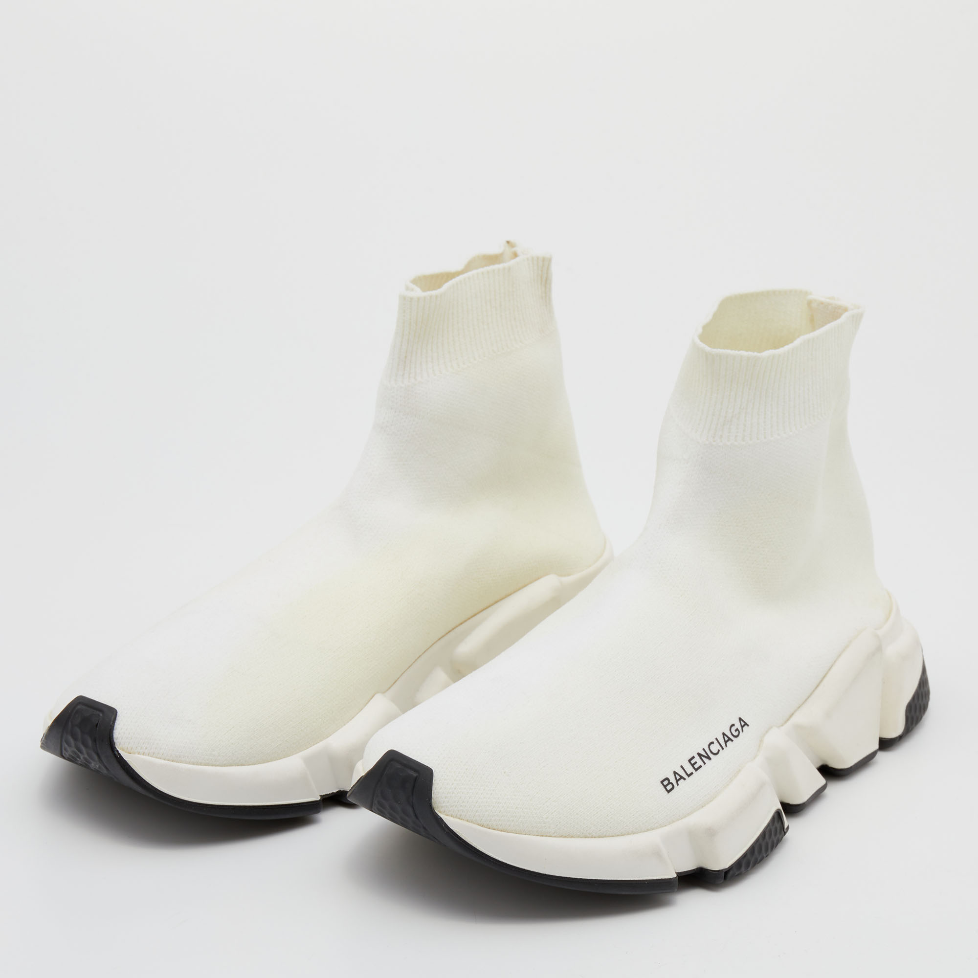 

Balenciaga White Knit Fabric Speed Trainer Sneakers Size