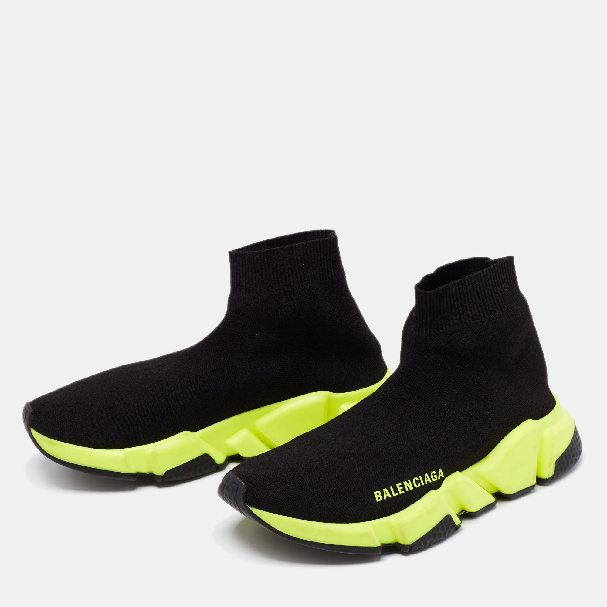 

Balenciaga Black/Neon Green Knit Fabric Speed Trainer Sock Sneakers Size