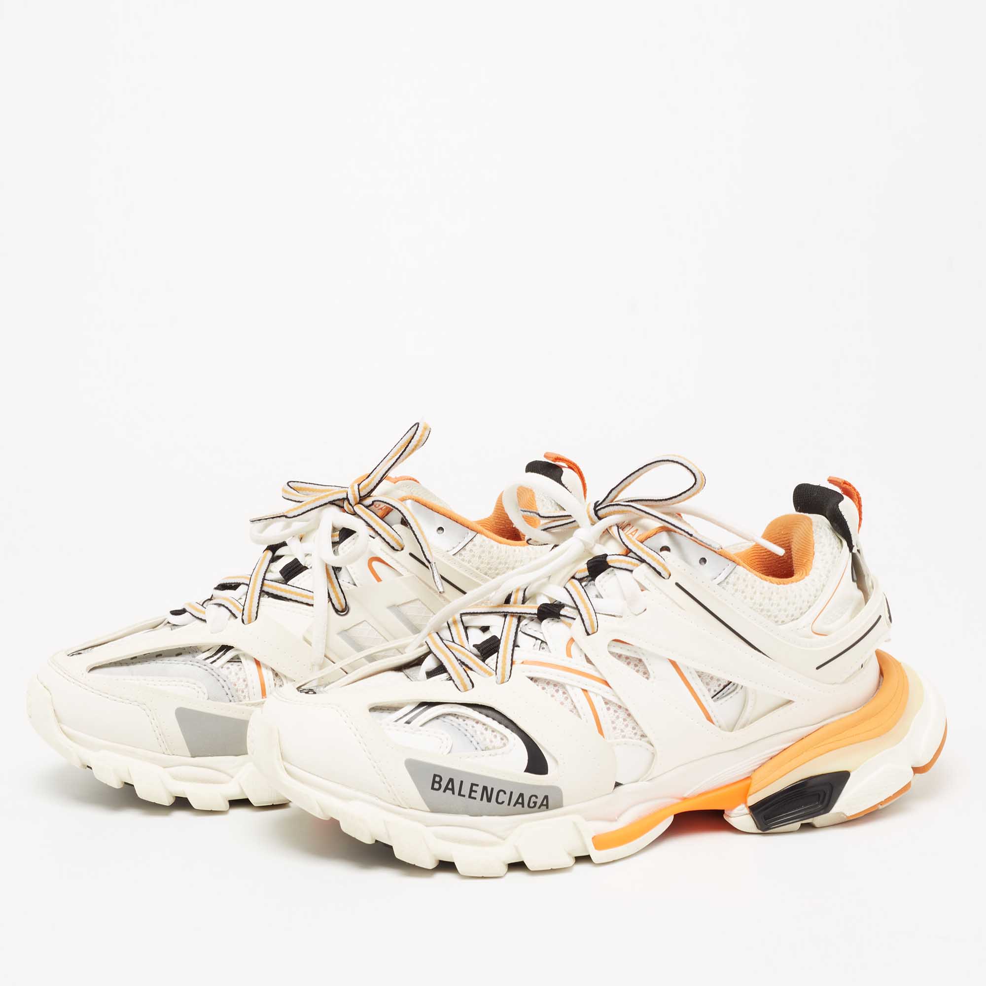 

Balenciaga Off-White/Orange Mesh, Leather and Nylon Track Low-Top Sneakers Size