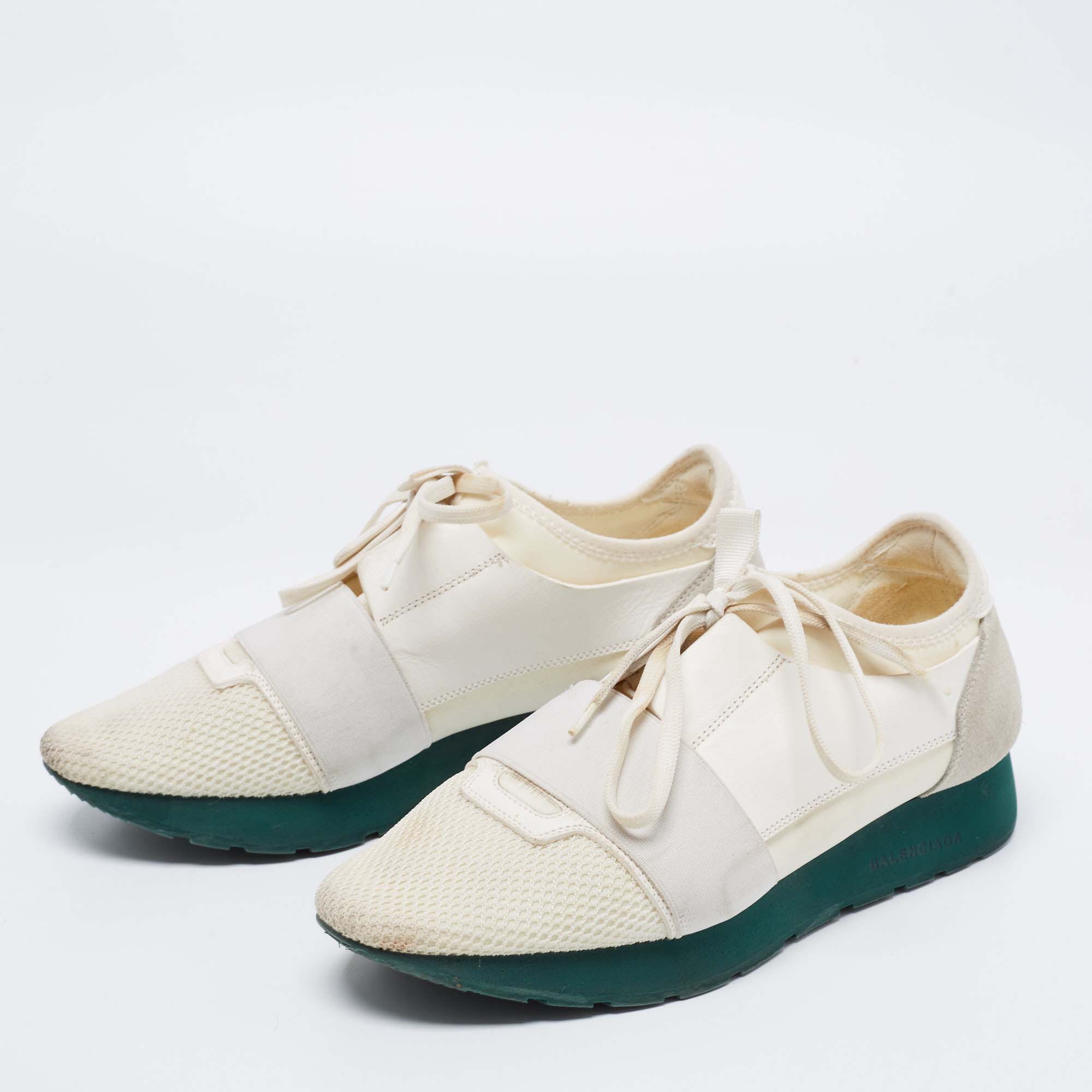 

Balenciaga White Leather And Mesh Race Runner Sneakers Size