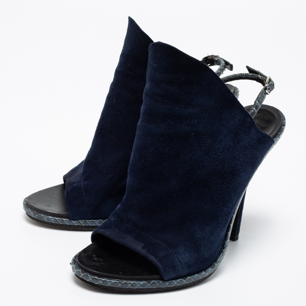 

Balenciaga Blue Suede and Python Trim Glove Sandals Size, Navy blue