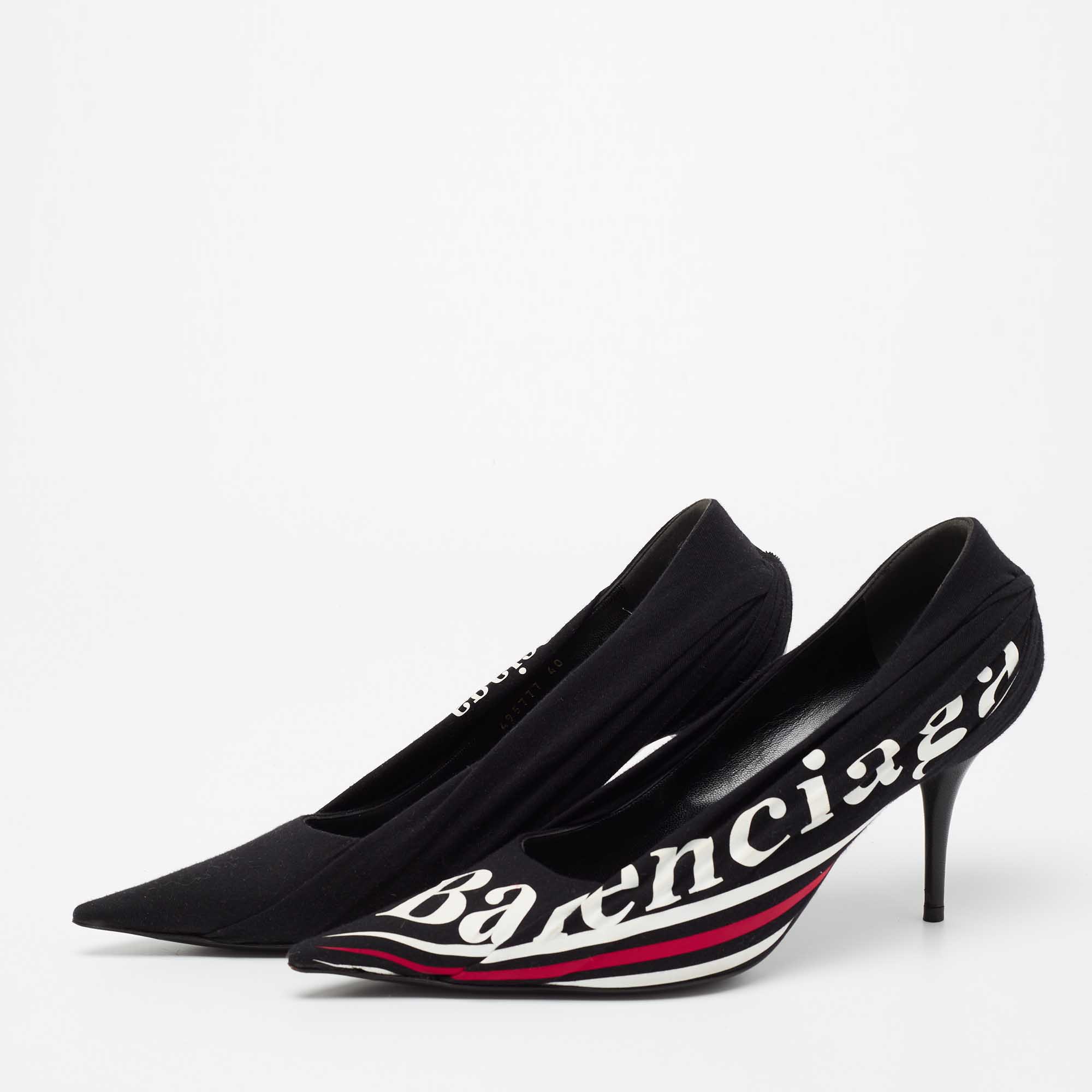 

Balenciaga Black Fabric Knife Logo Pointed Toe Pumps Size
