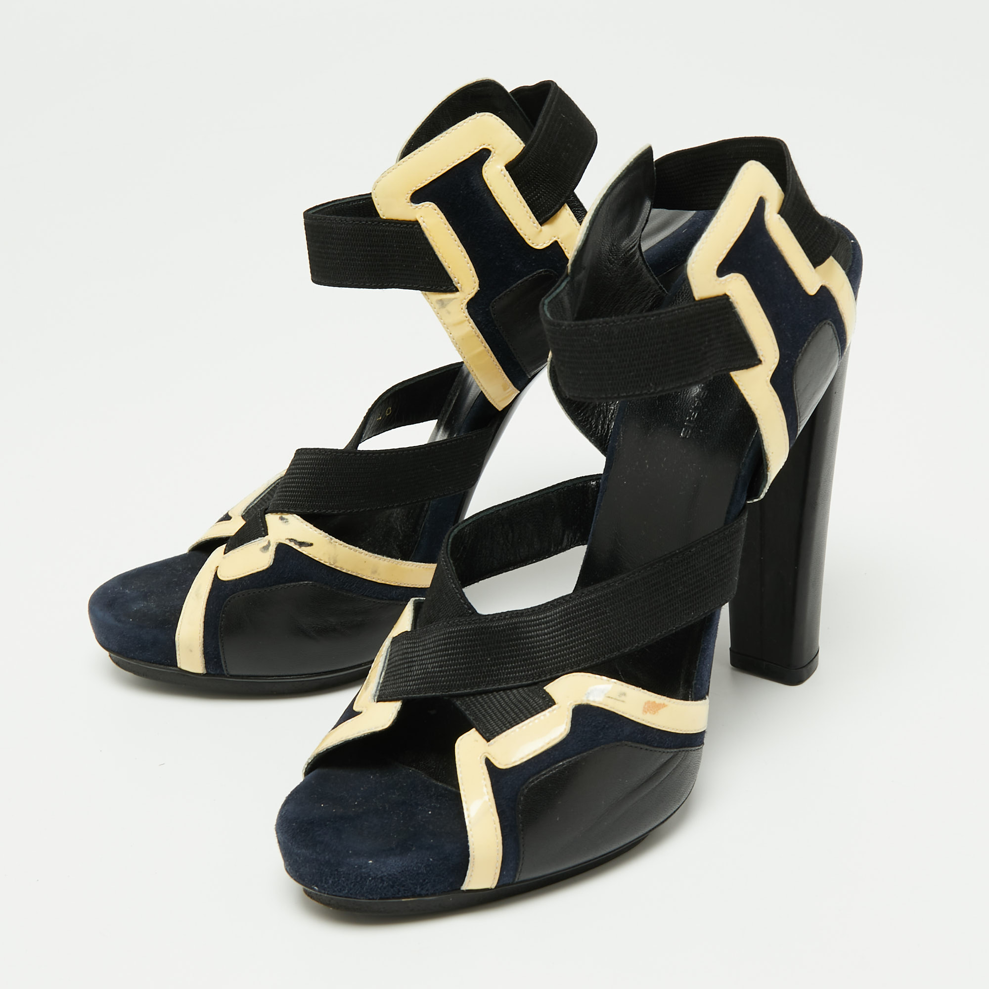

Balenciaga Multicolor Patent And Suede Ankle Strap Sandals Size