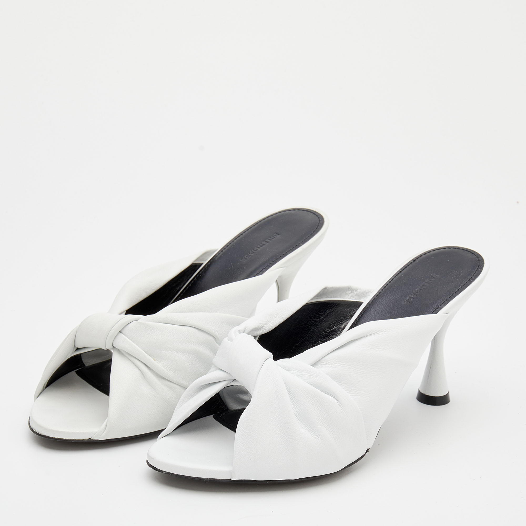 

Balenciaga White Leather Drapy Knotted Slide Sandals Size