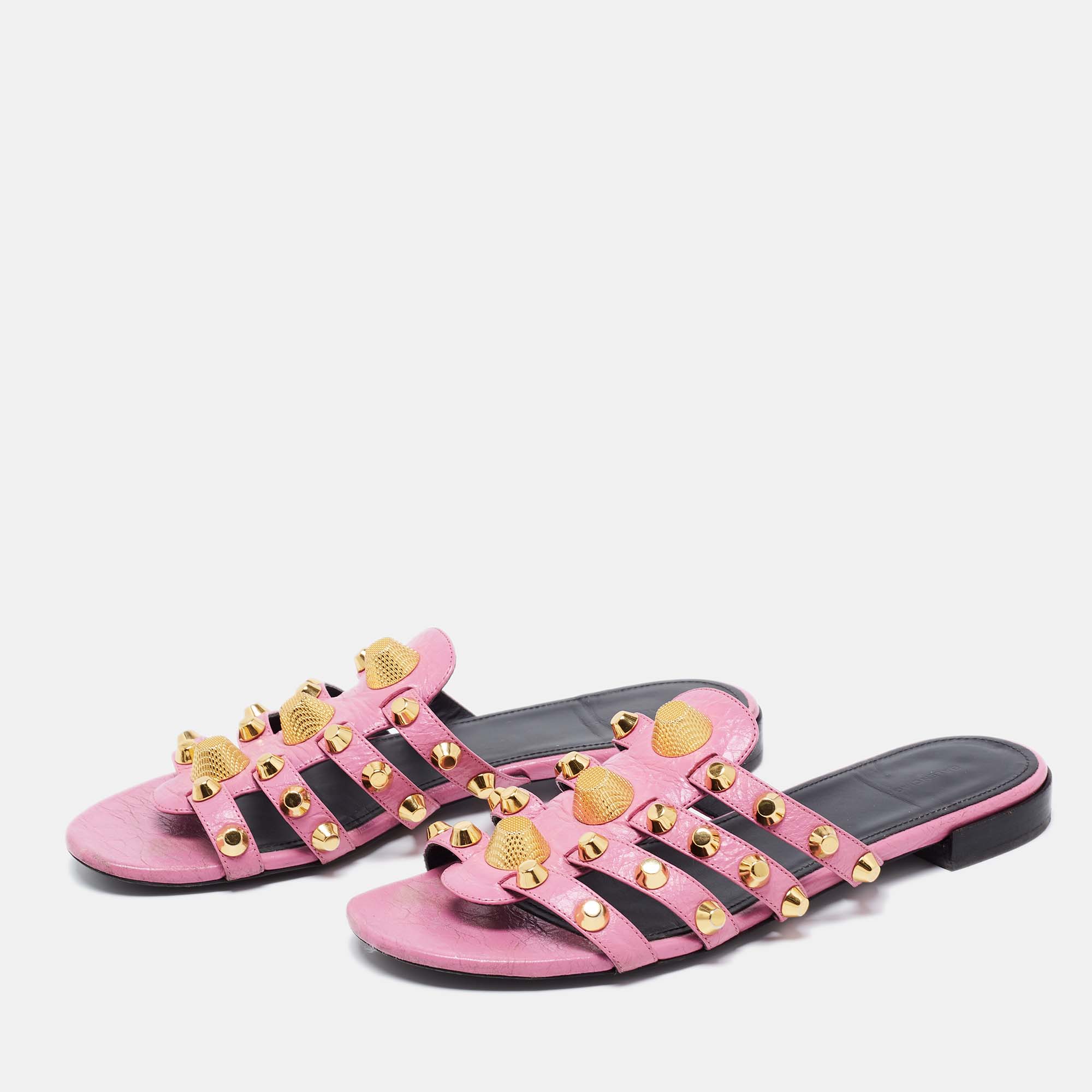 

Balenciaga Pink Leather Studded Accents Flat Slides Size