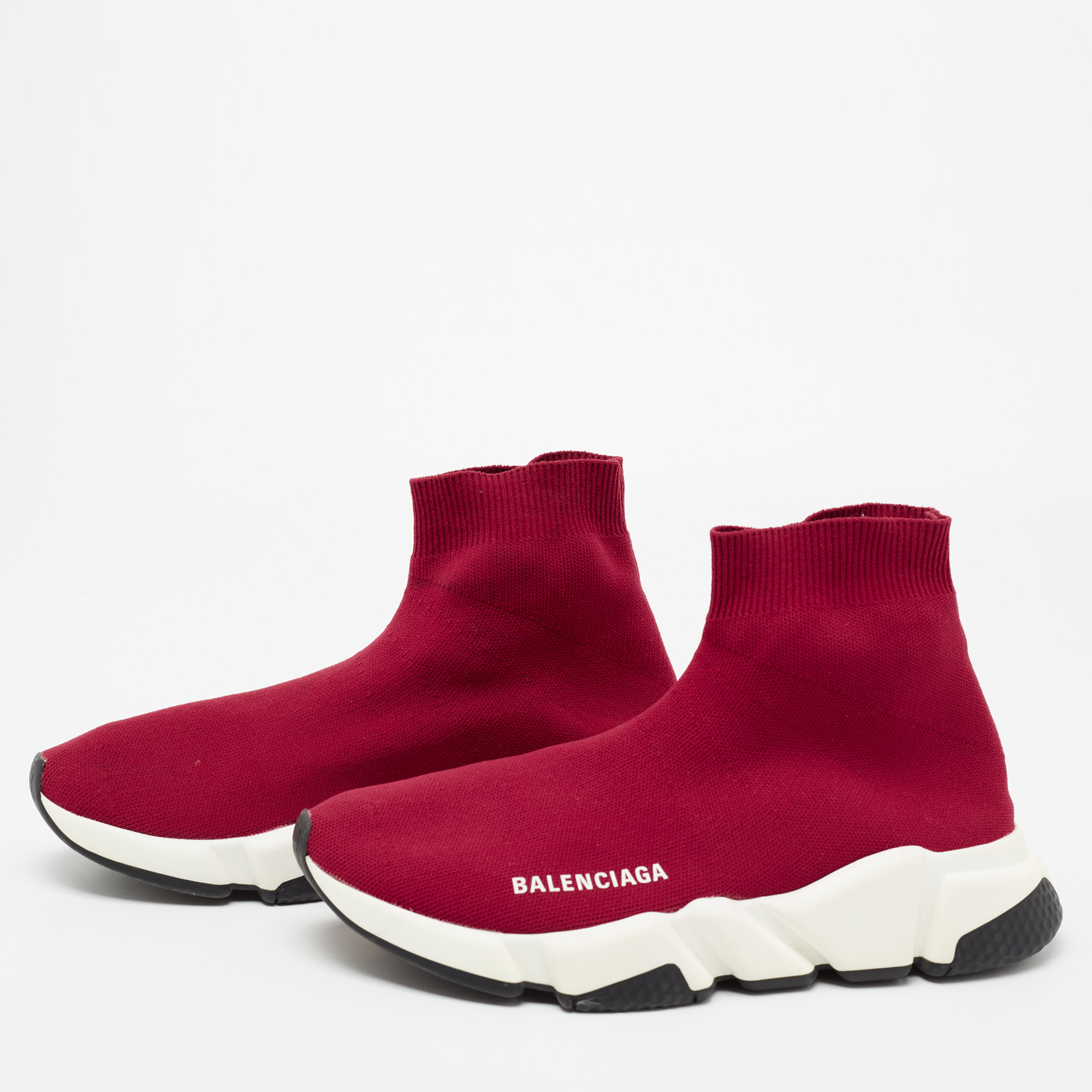

Balenciaga Burgundy Knit Fabric Speed Trainer High-Top Sneakers Size