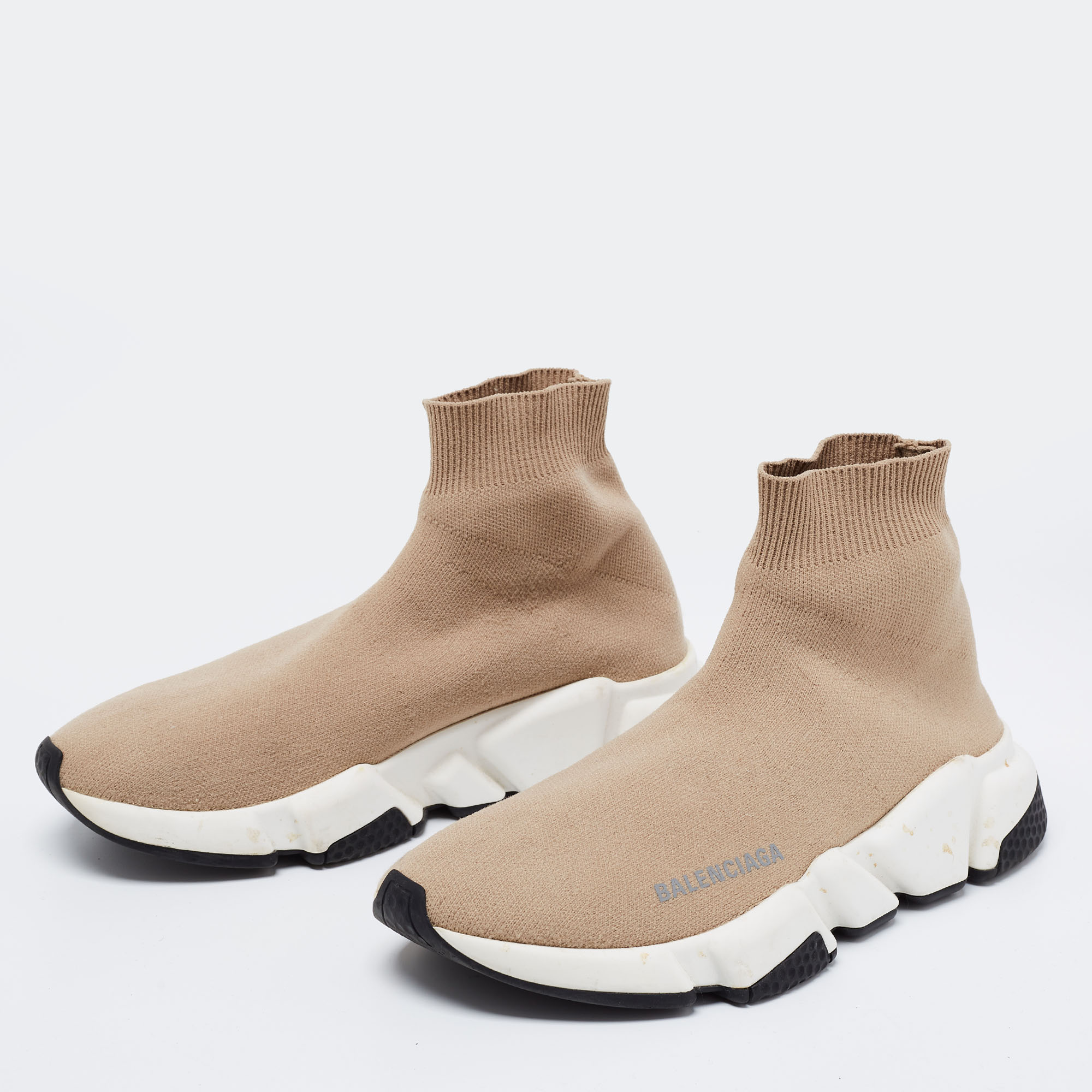 

Balenciaga Beige Knit Fabric Speed Trainer High-Top Sneakers Size