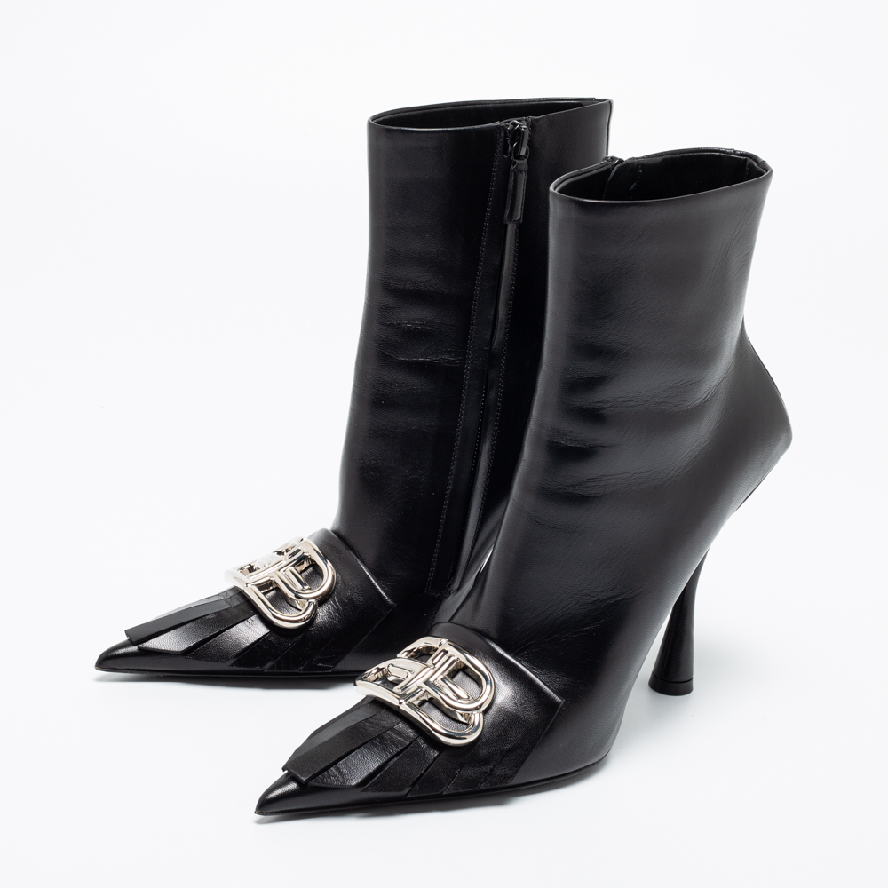 

Balenciaga Black Leather BB Ankle Boots Size