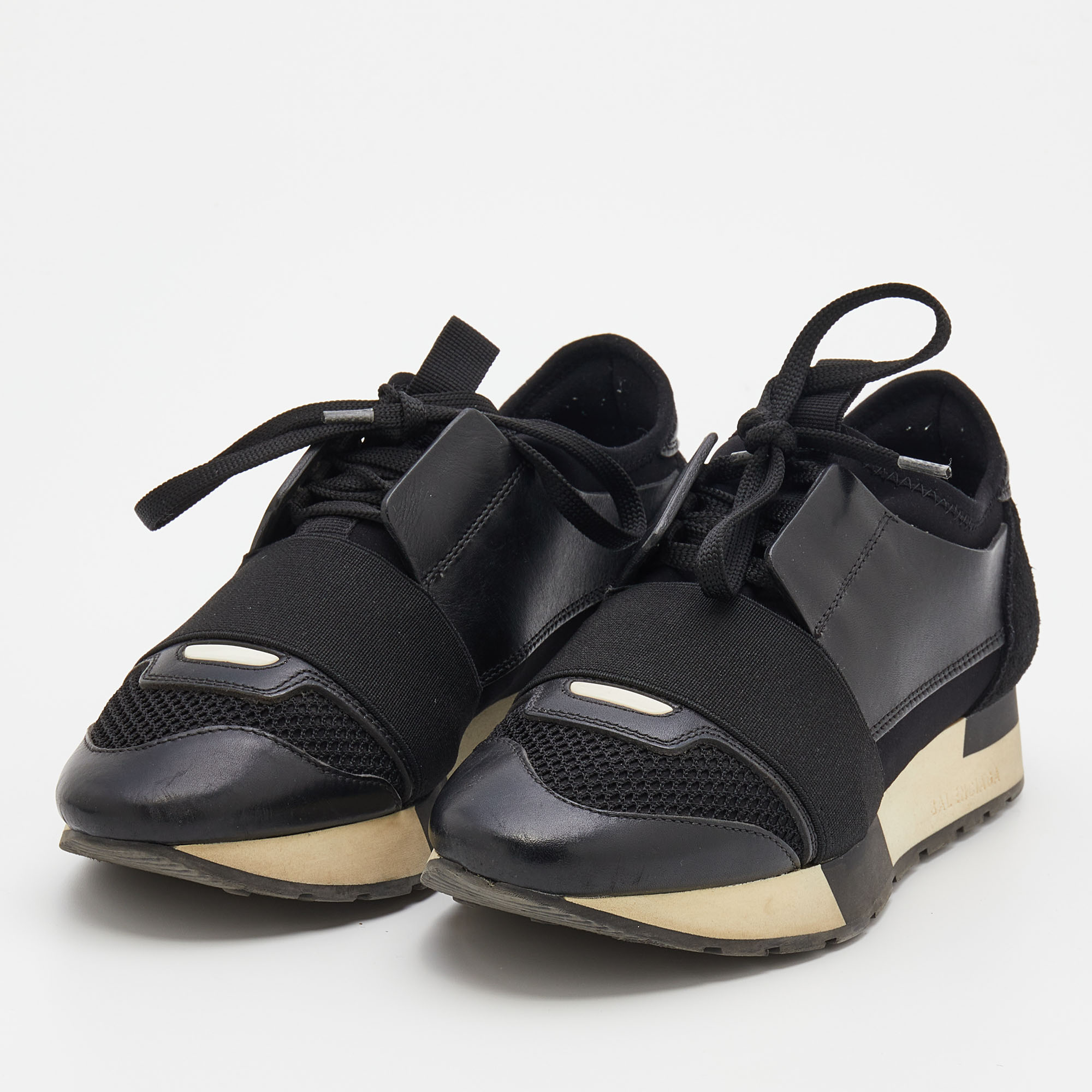 

Balenciaga Black Leather and Mesh Race Runner Sneakers Size