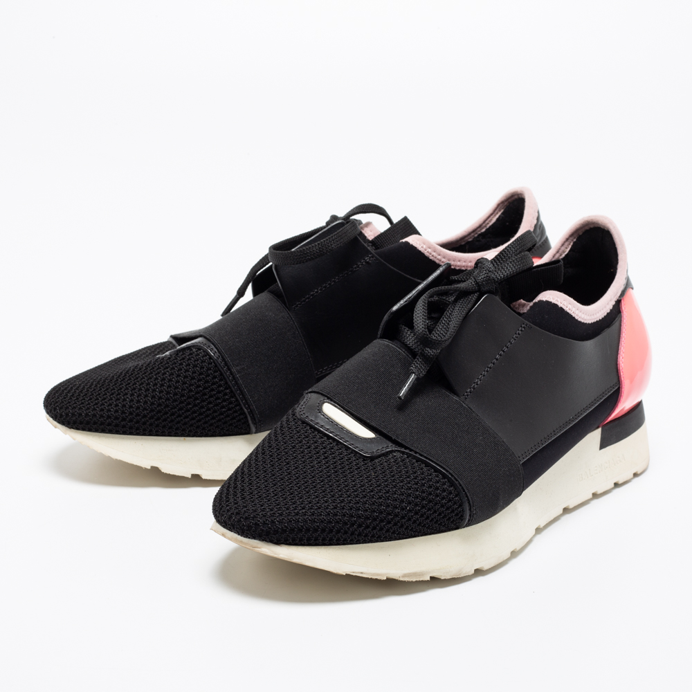 

Balenciaga Black/Pink Leather and Mesh Race Runner Sneakers Size