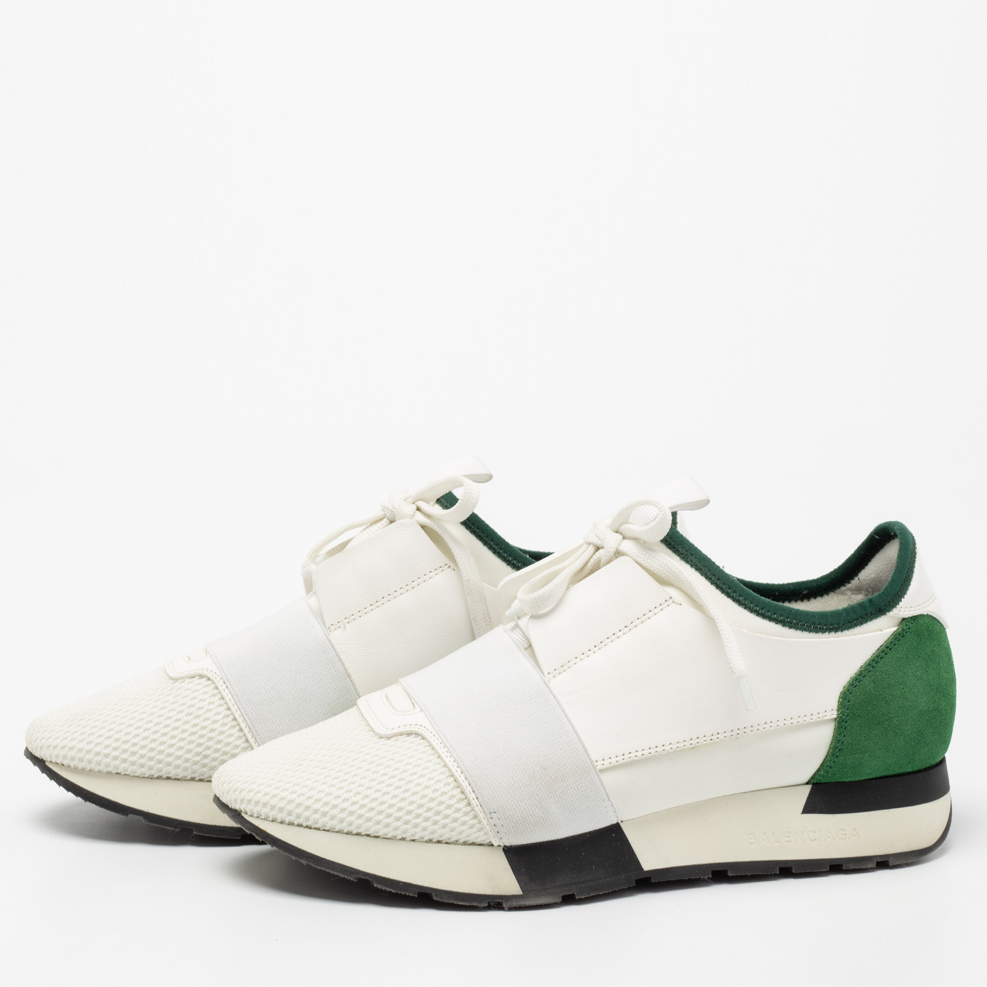 

Balenciaga White/Green Leather, Mesh Race Runner Sneakers Size