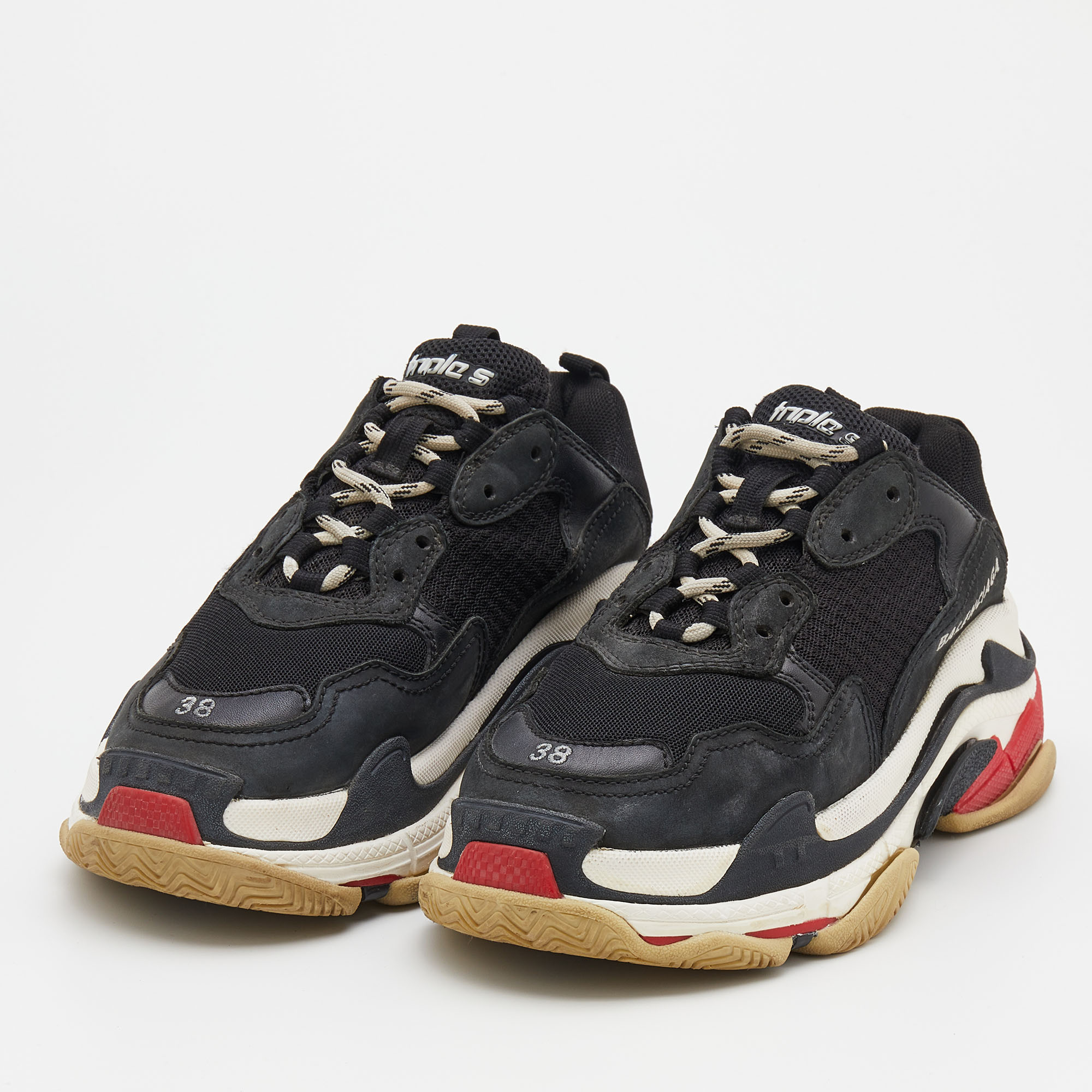 

Balenciaga Black Leather And Mesh Triple S Lace Up Sneakers Size