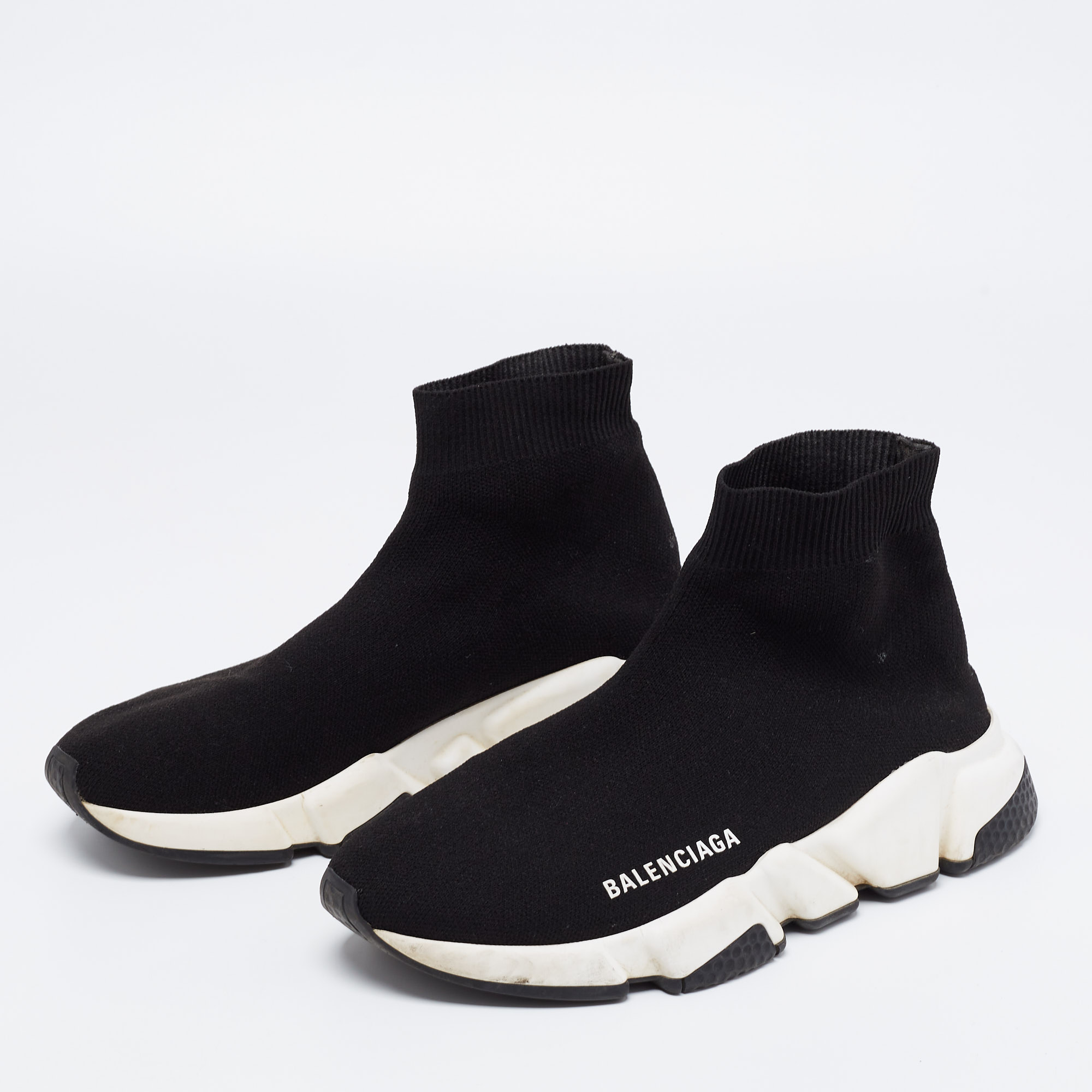 

Balenciaga Black Knit Fabric Speed Trainer Slip On High-Top Sneakers Size