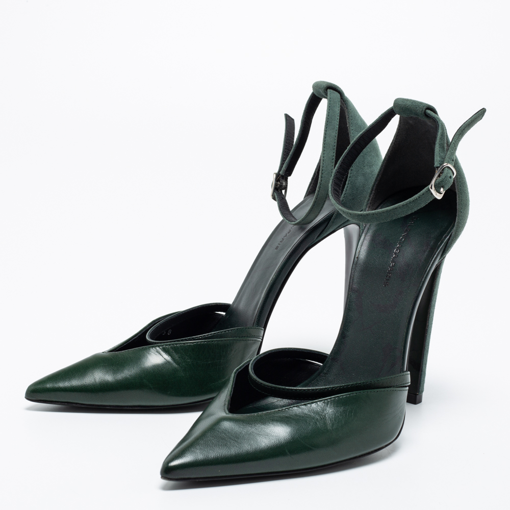 

Balenciaga Dark Green Leather and Suede Ankle-Strap Pumps Size