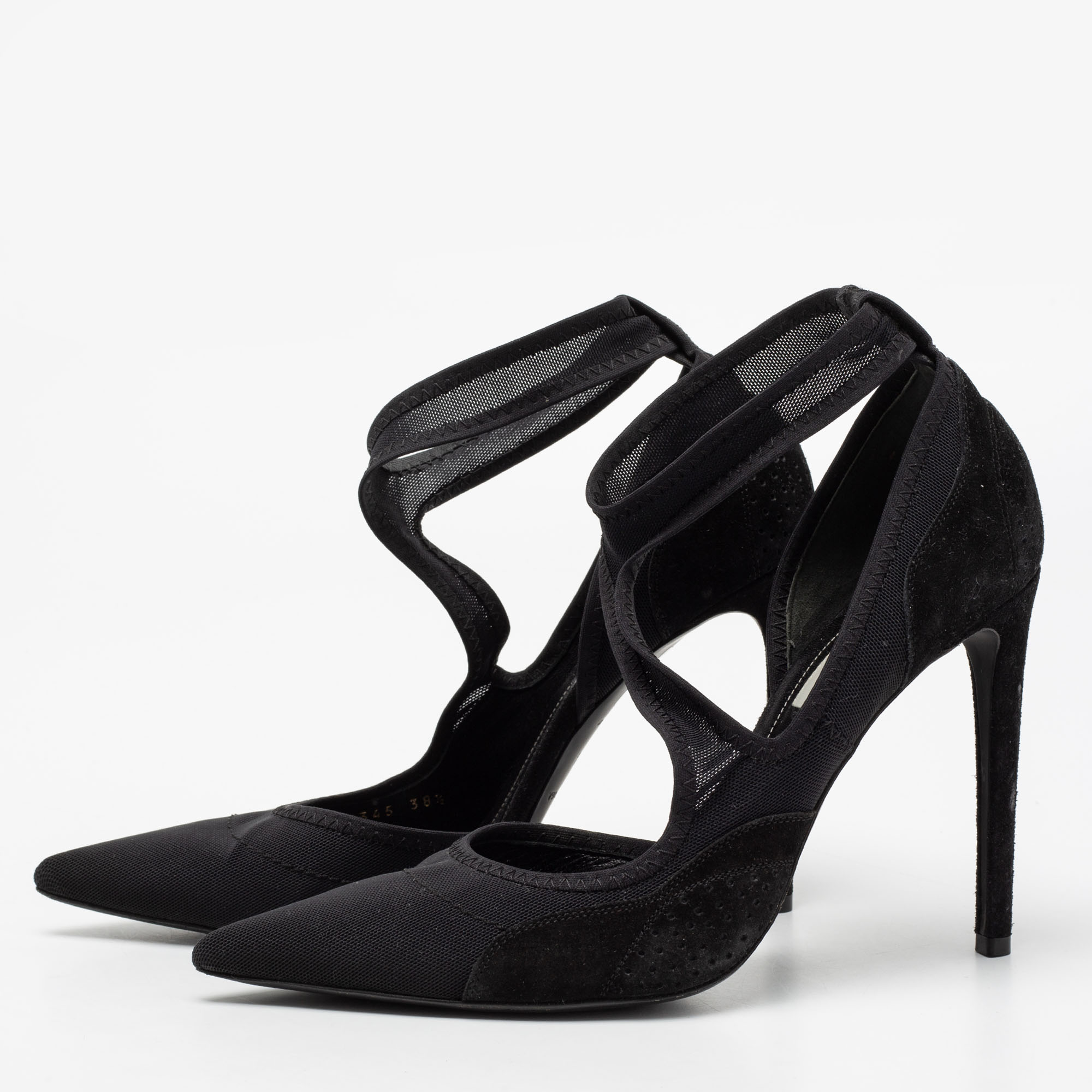 

Balenciaga Black Fabric And Suede D'orsay Ankle-Strap Pumps Size