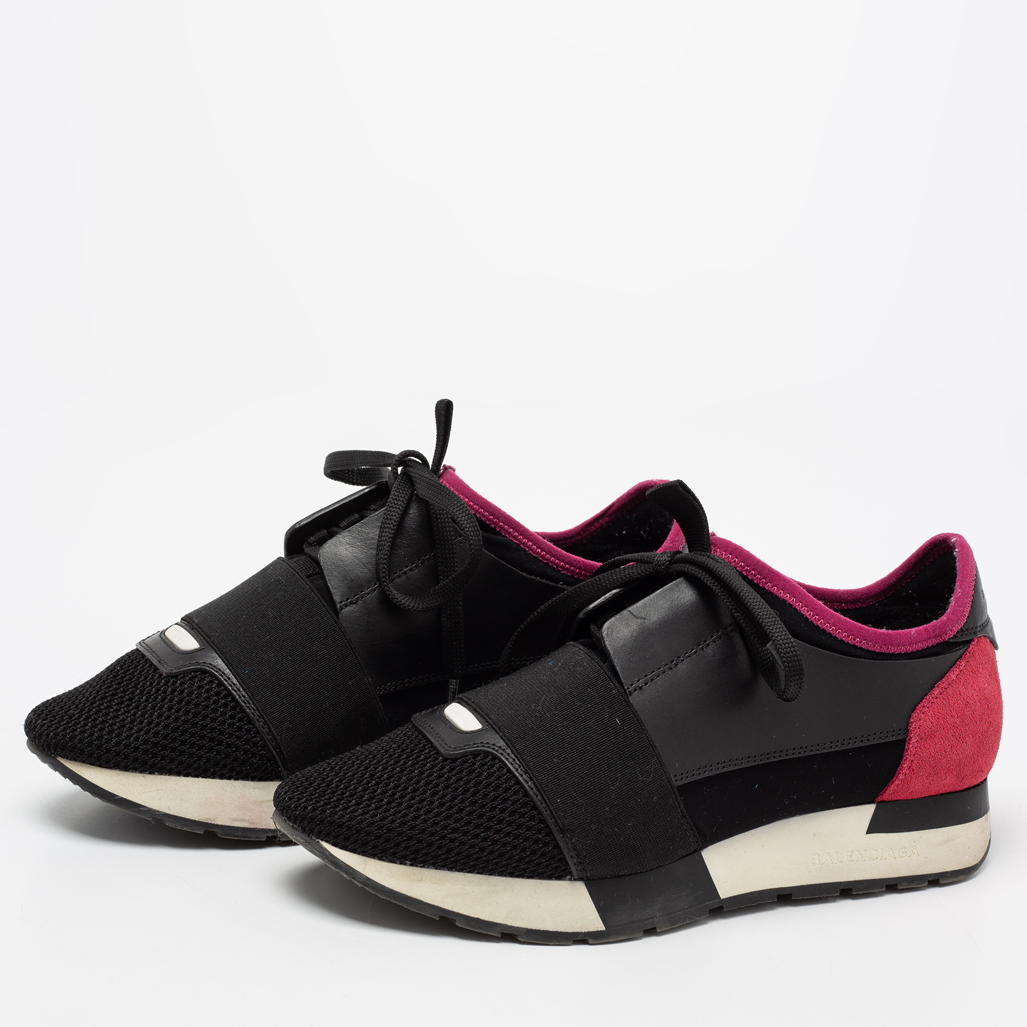 

Balenciaga Black/Red Suede And Leather Race Runner Sneakers Size