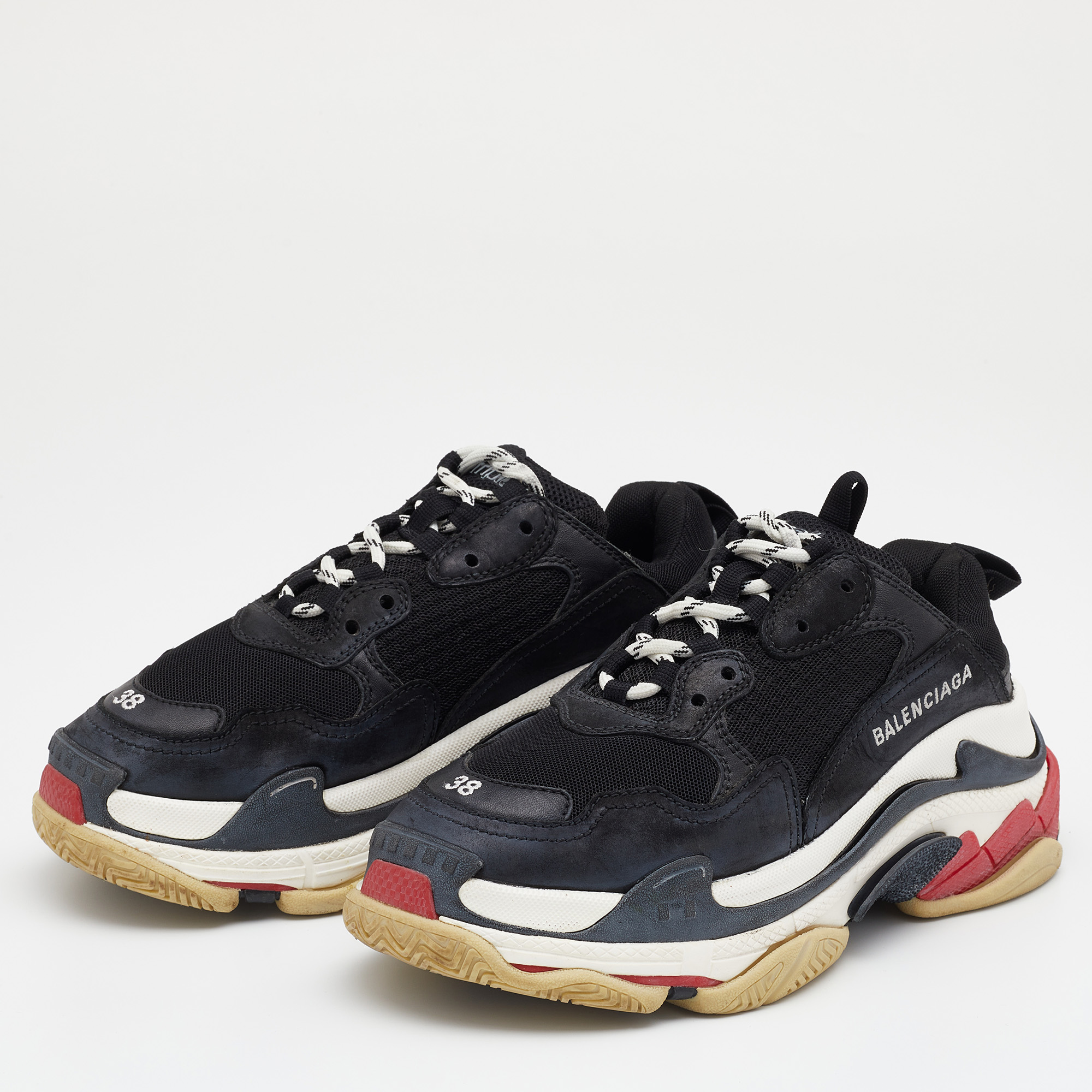 

Balenciaga Black Leather And Mesh Triple S Sneakers Size