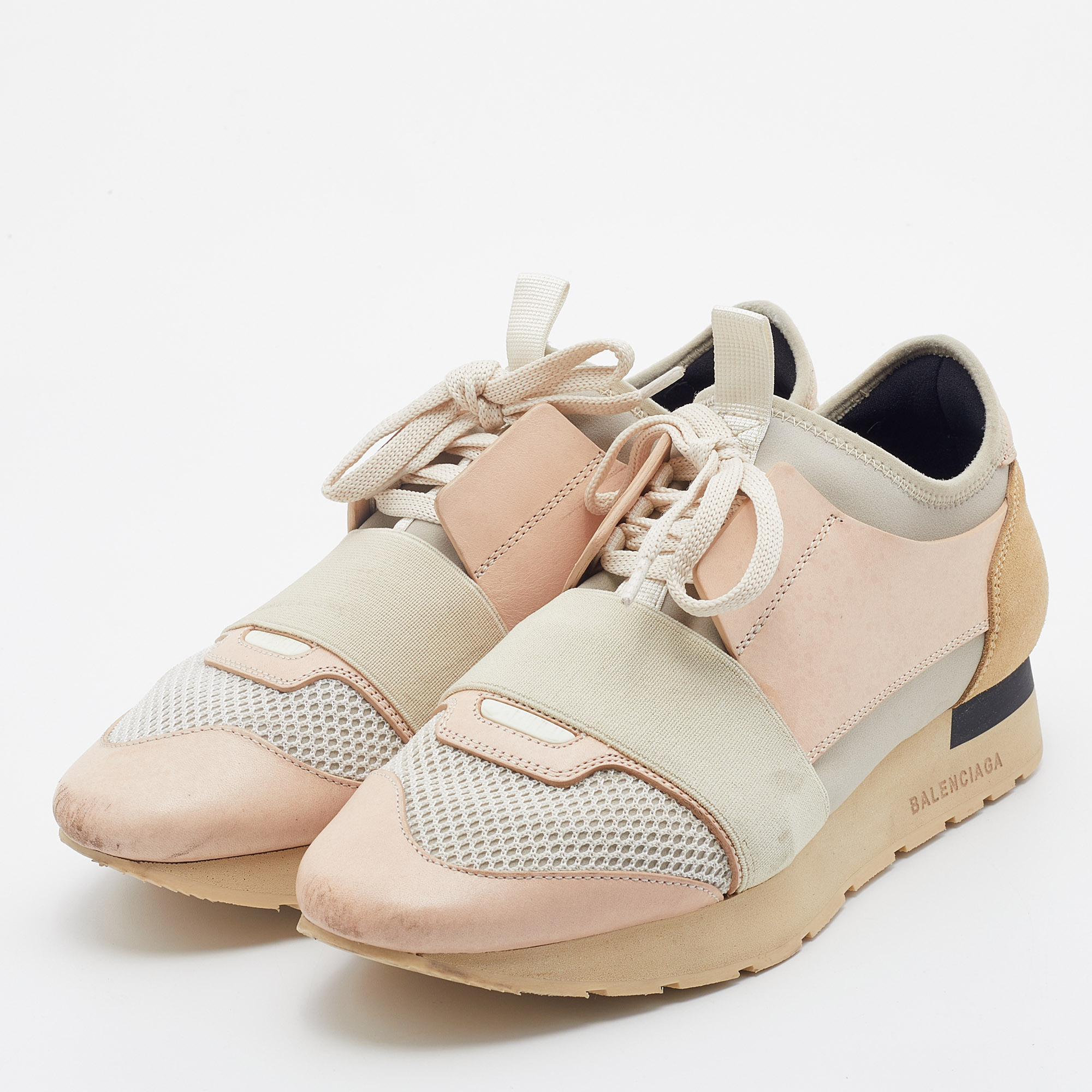 

Balenciaga Multicolor Leather And Mesh Race Runner Low Top Sneakers Size