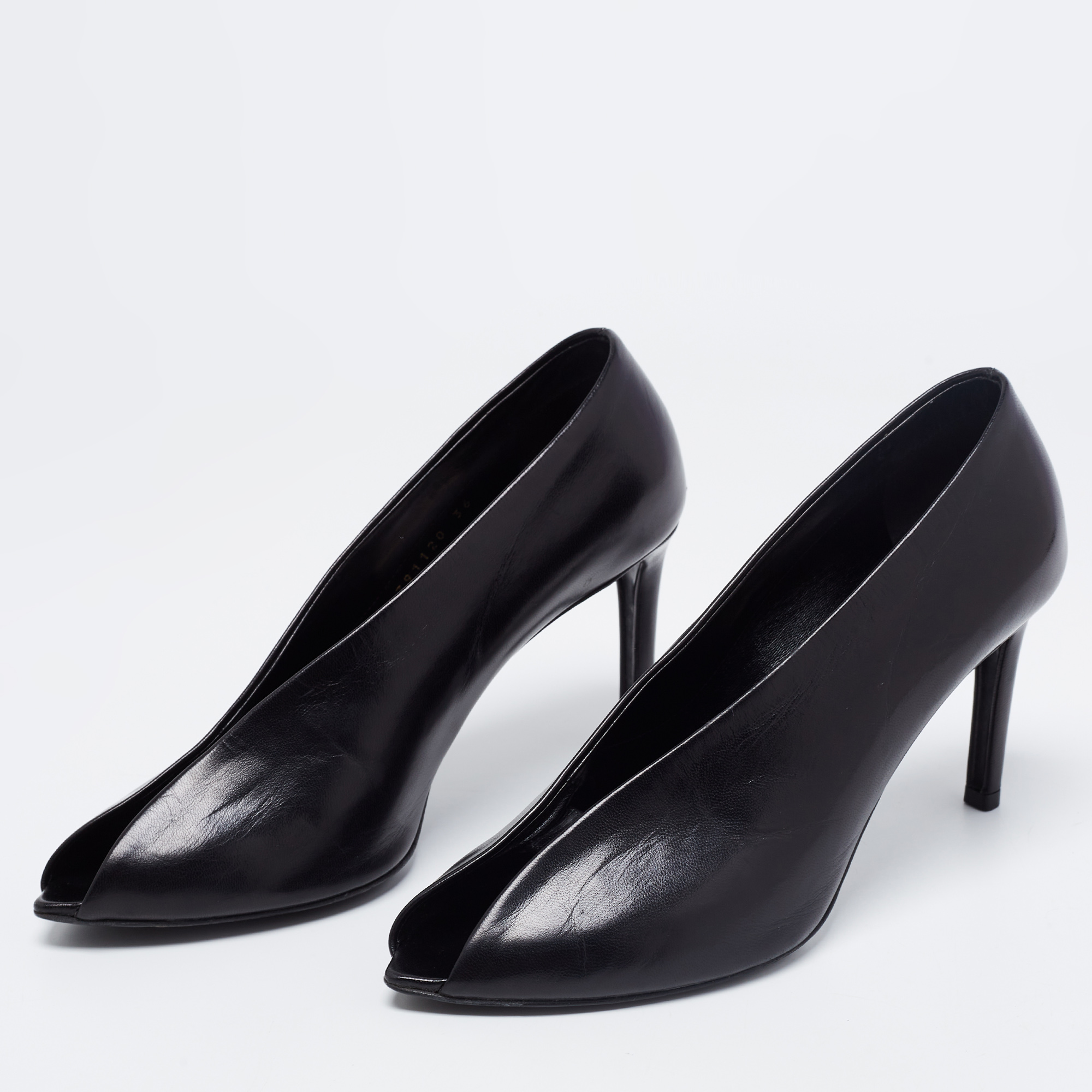 

Balenciaga Black Leather V-Neck Open Toe Pumps Size