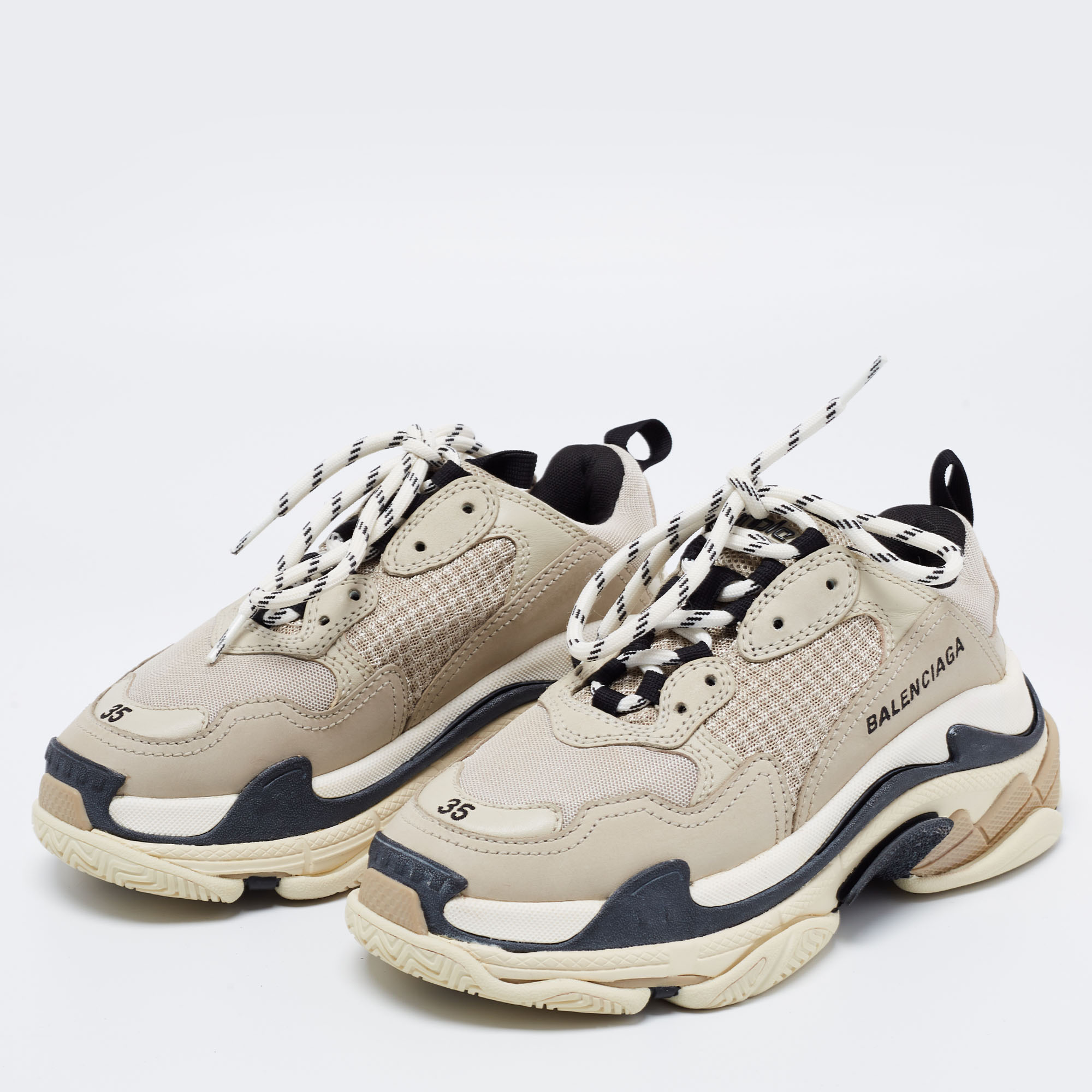 

Balenciaga Grey Mesh and Leather Triple S Sneakers Size