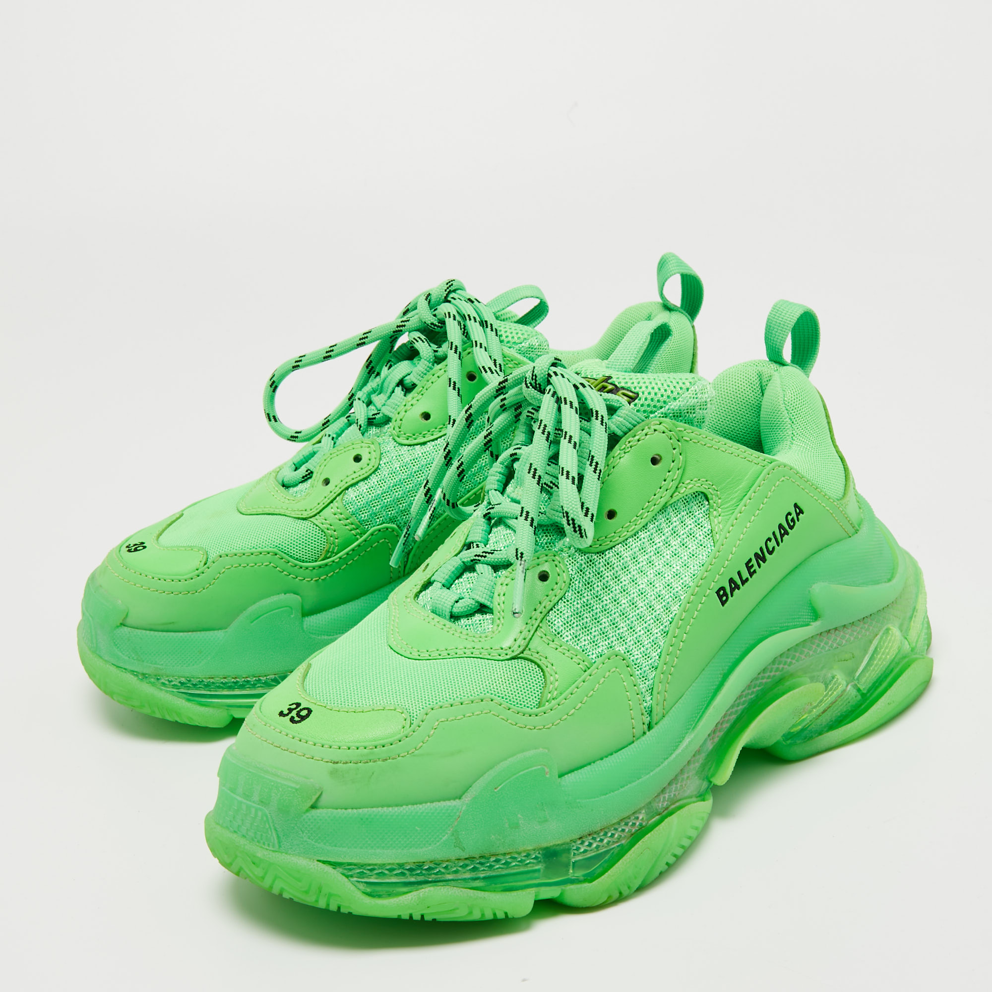 

Balenciaga Green Leather and Mesh Triple S Clear Sneakers Size