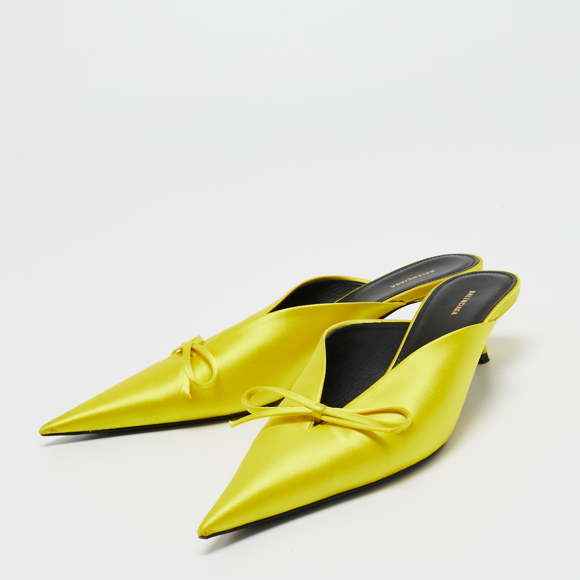 

Balenciaga Yellow Satin Knife Mules Sandals Size