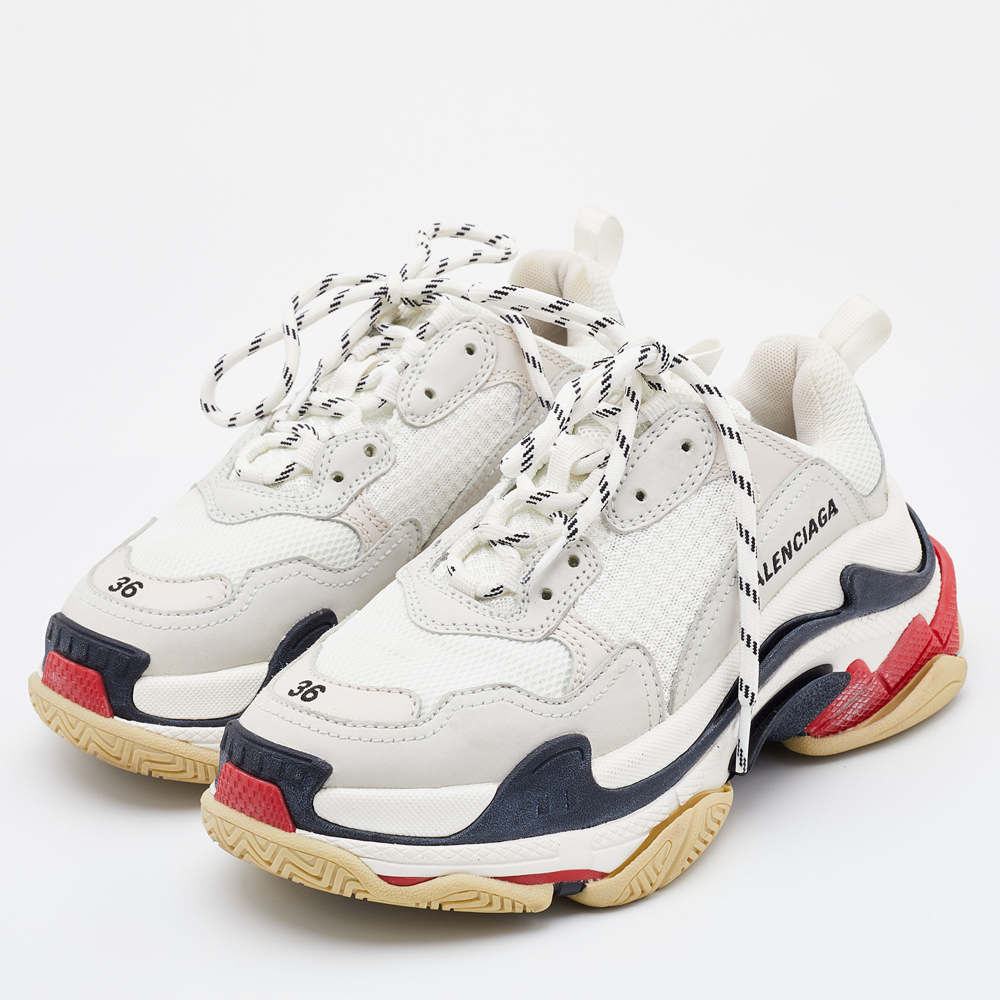 

Balenciaga White Leather and Mesh Triple S Sneakers Size