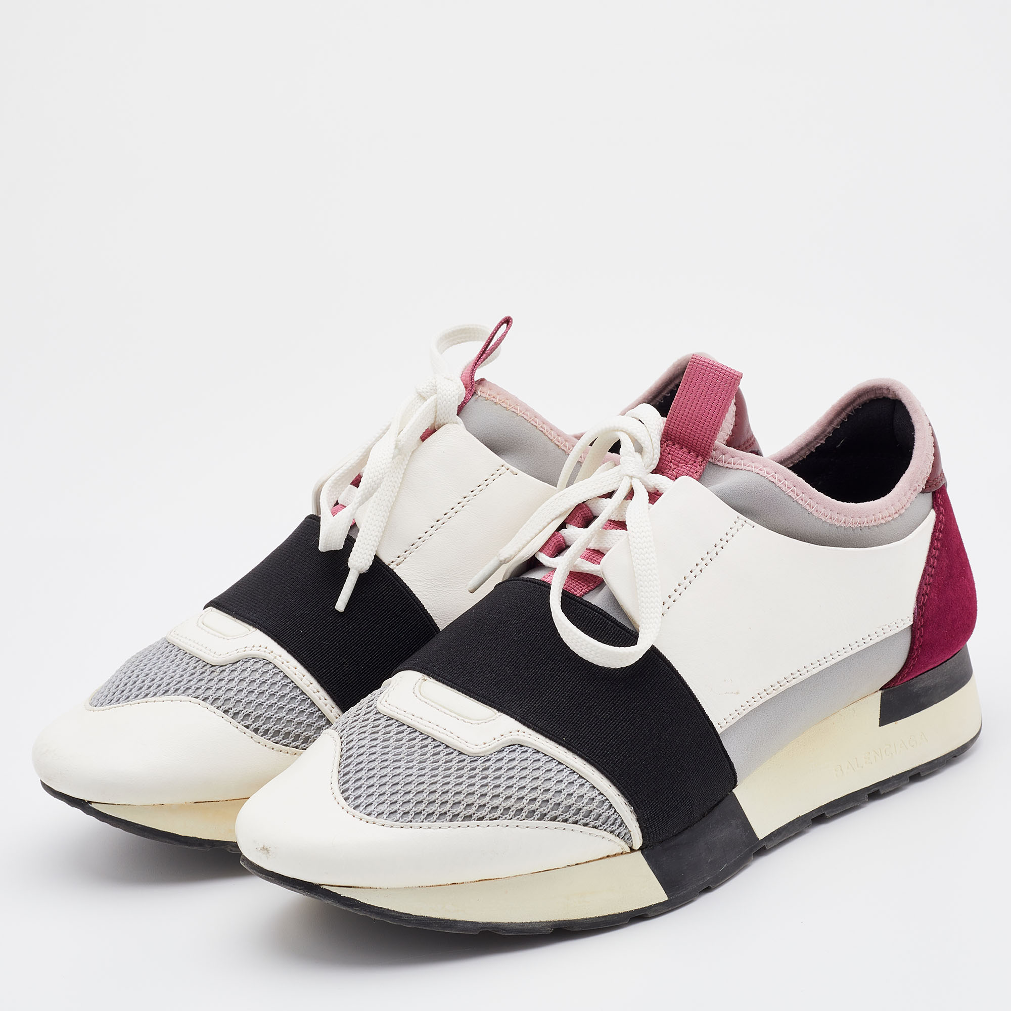 

Balenciaga Multicolor Leather and Mesh Race Runner Low Top Sneakers Size