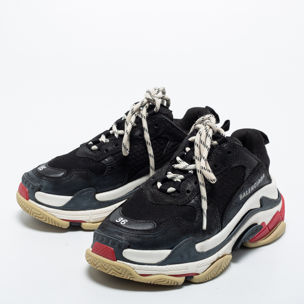 

Balenciaga Black Mesh, Suede and Leather Triple S Sneakers Size