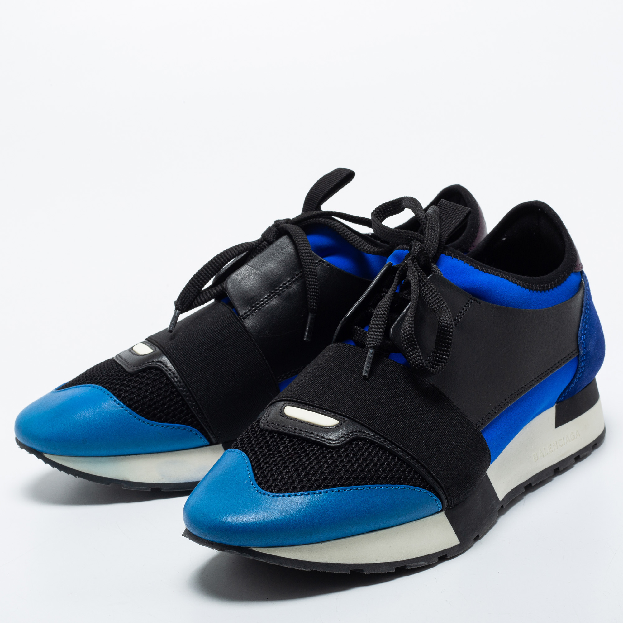 

Balenciaga Blue/Black Leather, Mesh and Neoprene Race Runner Sneakers Size