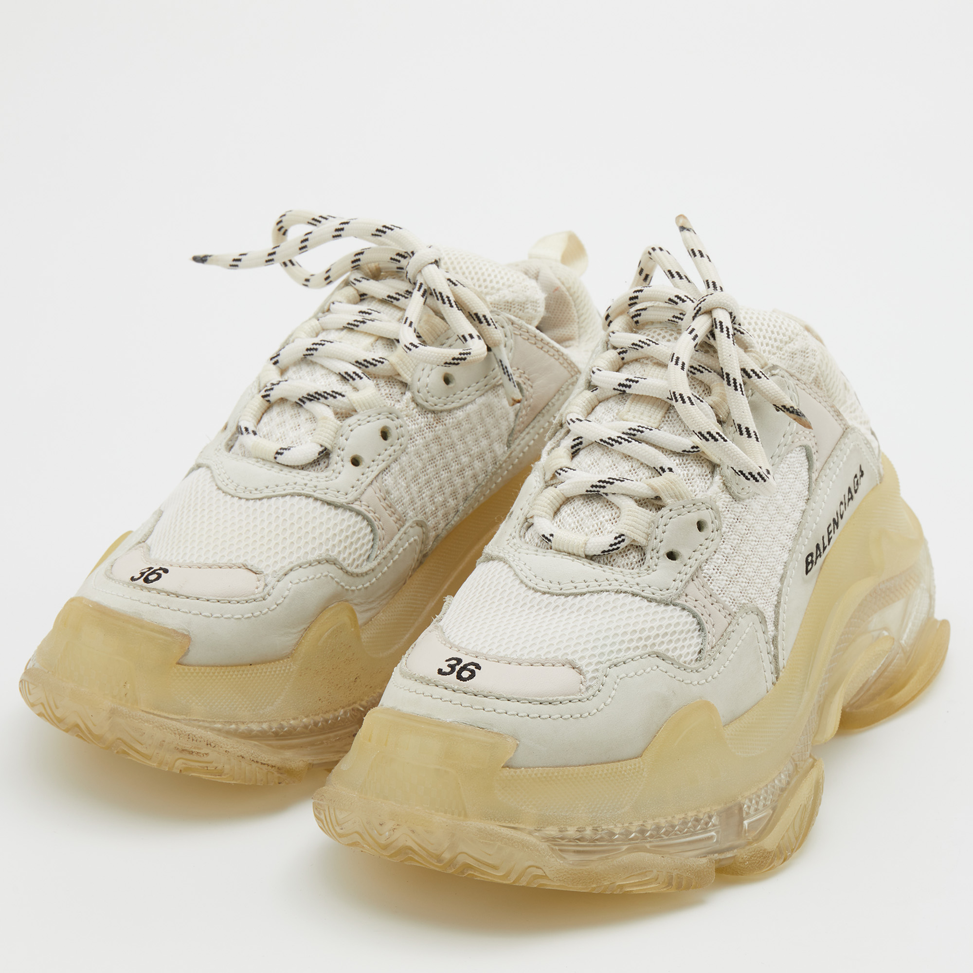 

Balenciaga White Leather and Mesh Triple S Clear Low Top Sneakers Size