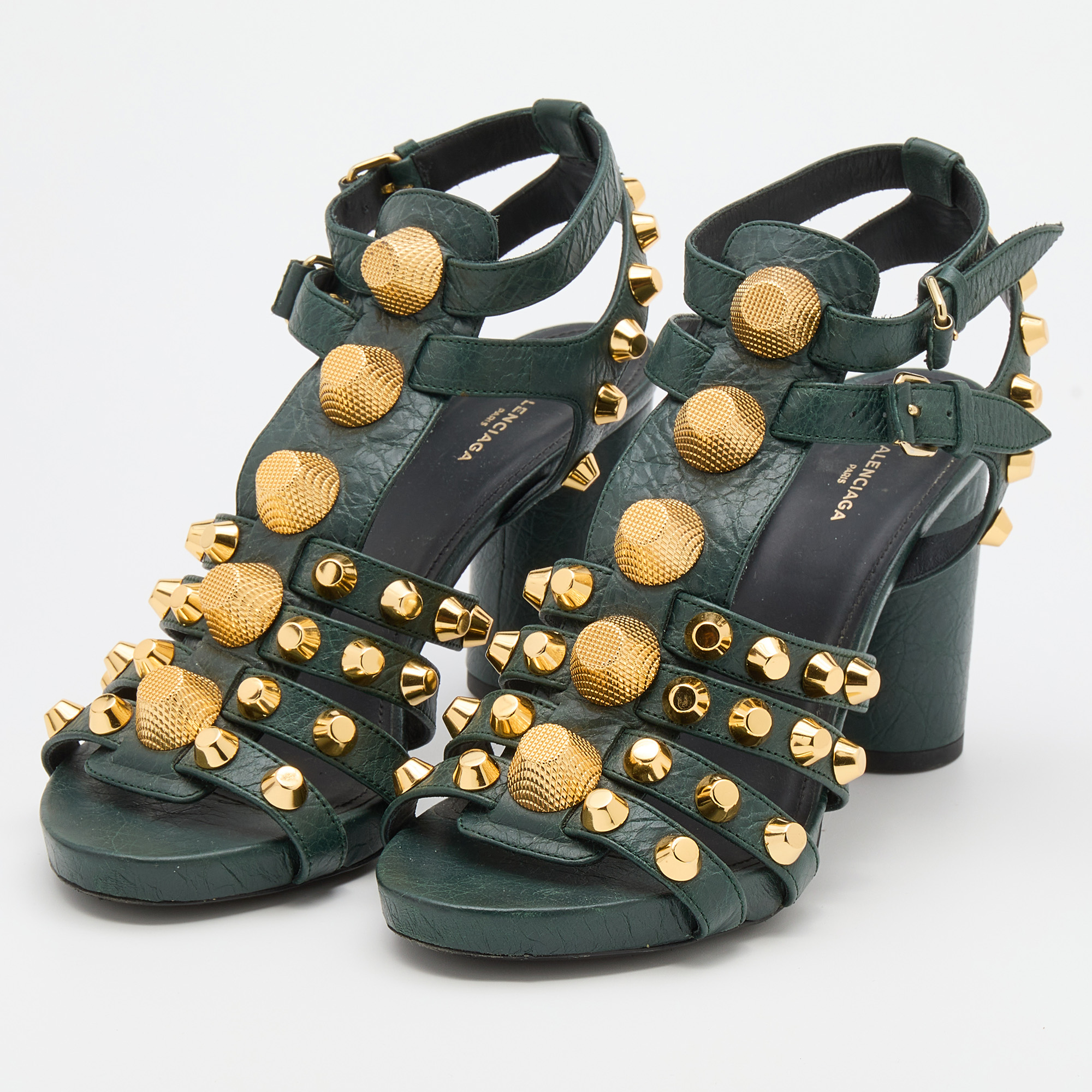 

Balenciaga Green Leather Arena Block Heel Sandals Size
