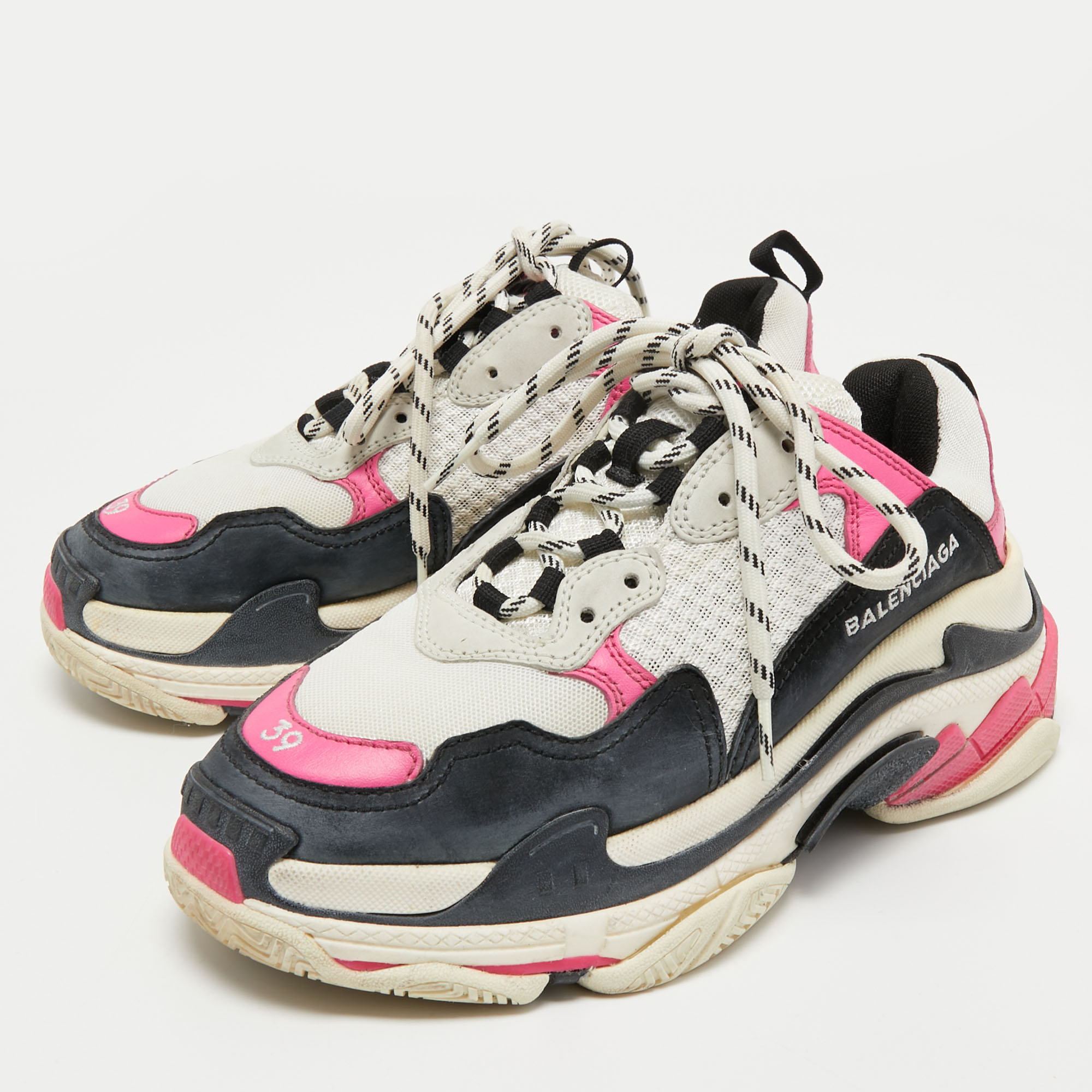 

Balenciaga Tricolor Leather and Mesh Triple S Sneakers Size, White