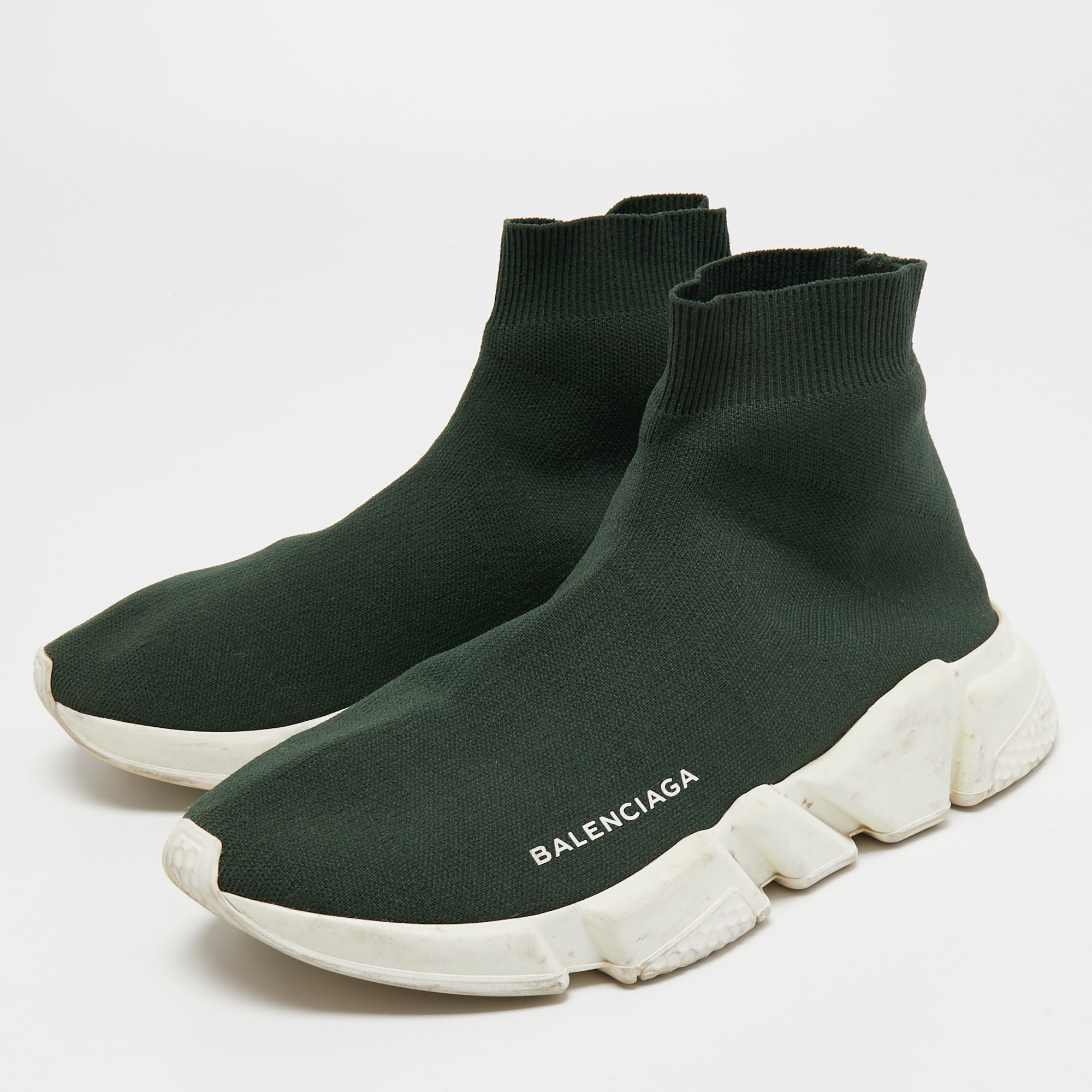 

Balenciaga Dark Green Knit Fabric Speed Trainer High Top Sneakers Size