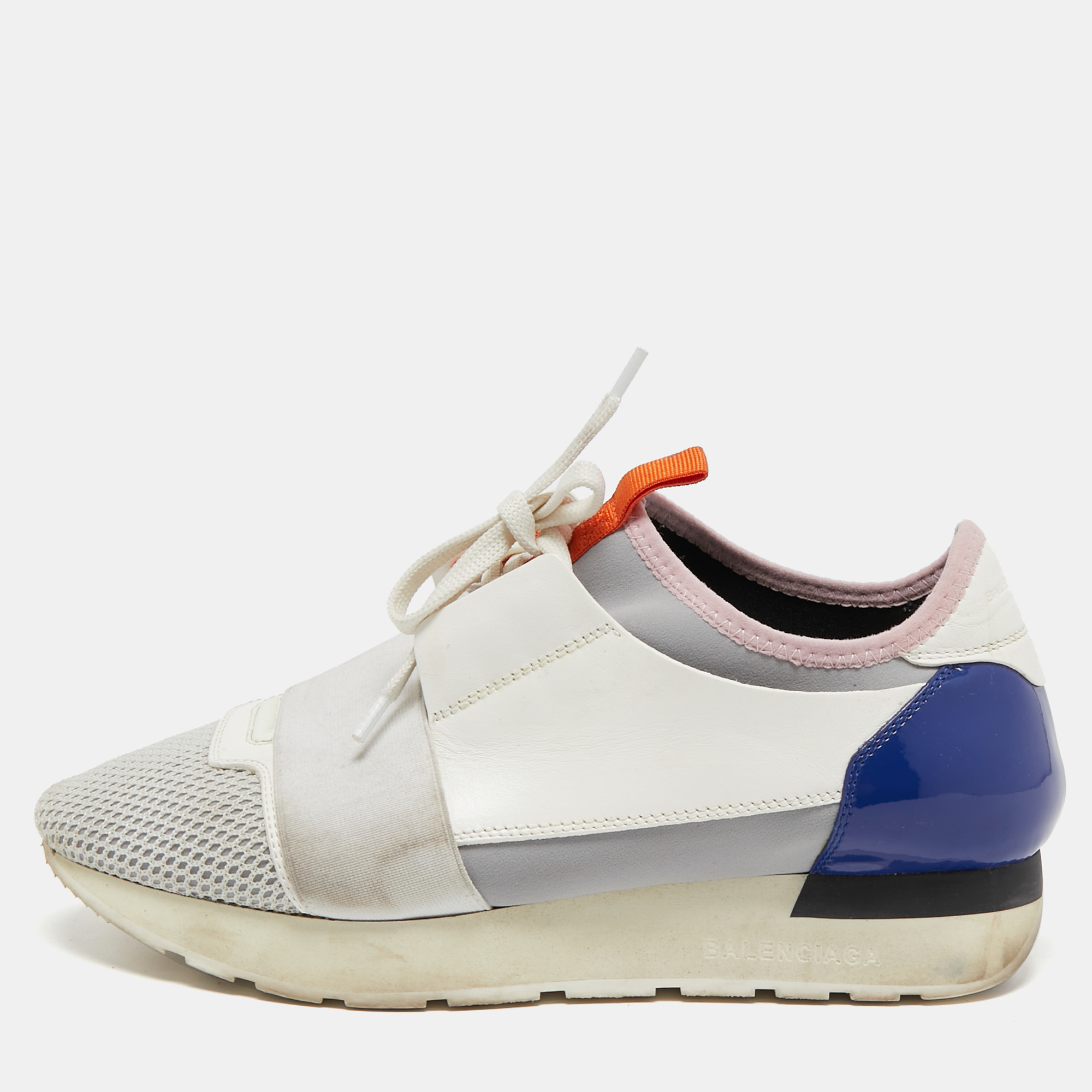 Pre-owned Balenciaga Tricolor Leather And Mesh Race Runner Trainers Size 37 In White