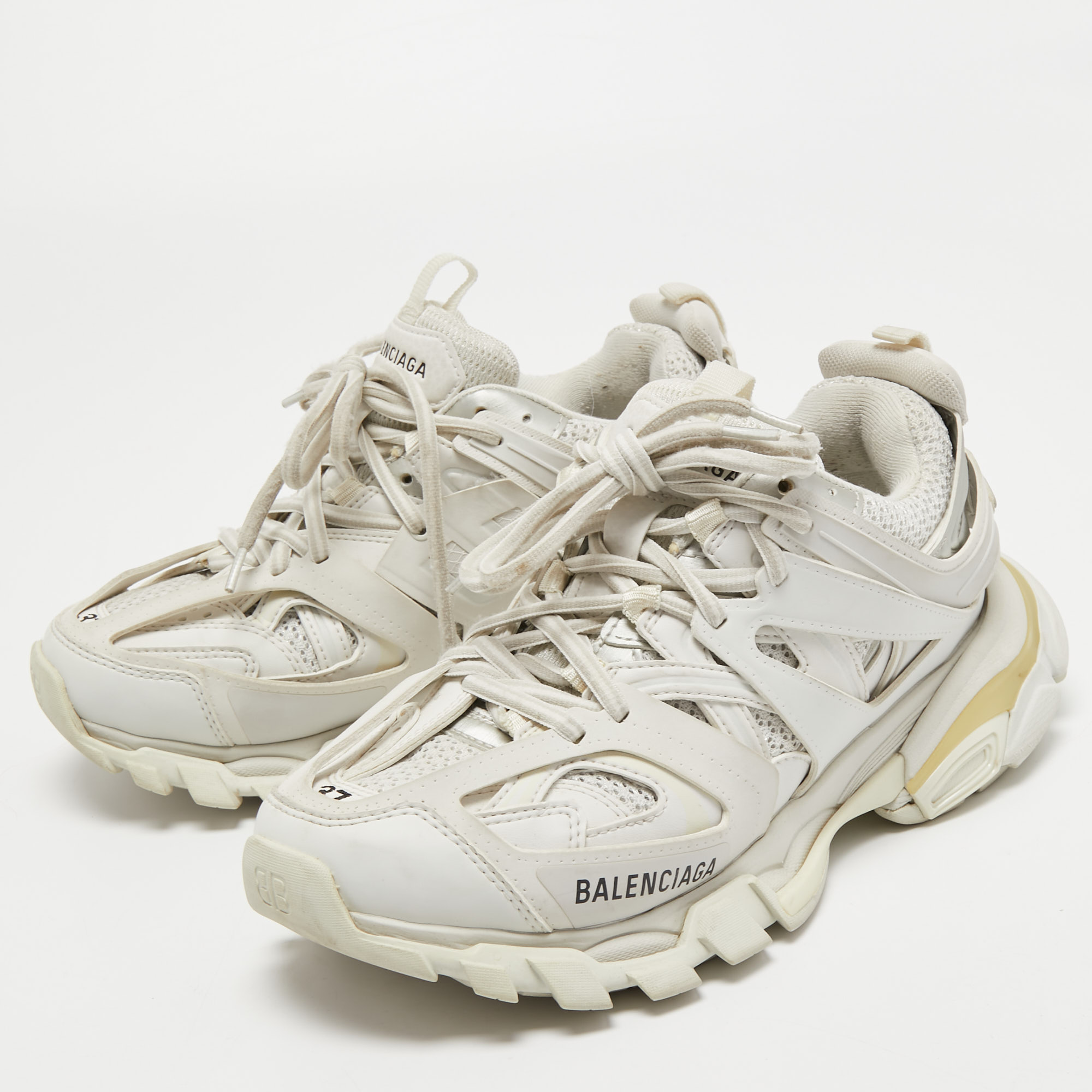 

Balenciaga White Leather and Mesh Track Sneakers Size