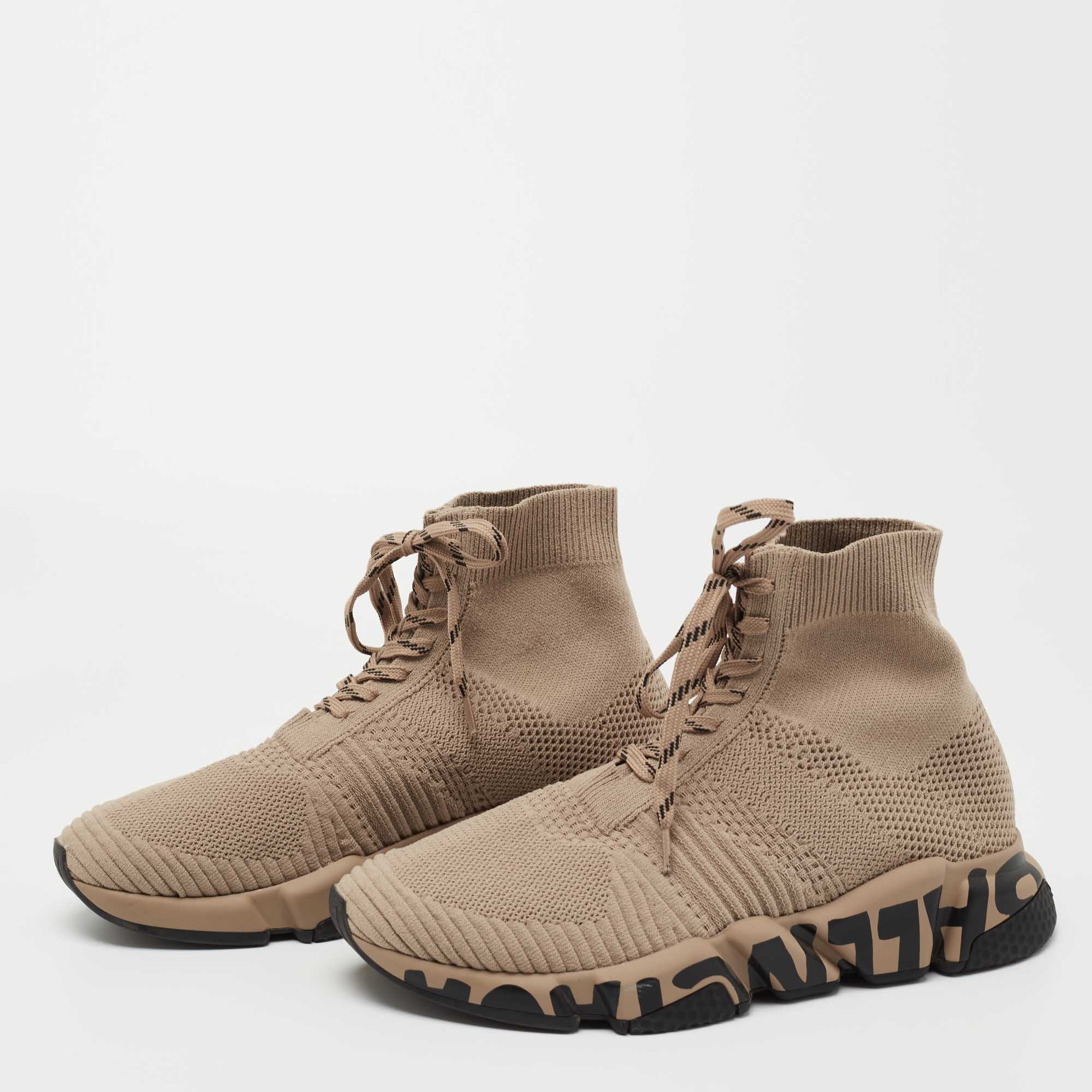 

Balenciaga Beige Knit Fabric Speed 2.0 High Top Sneakers Size