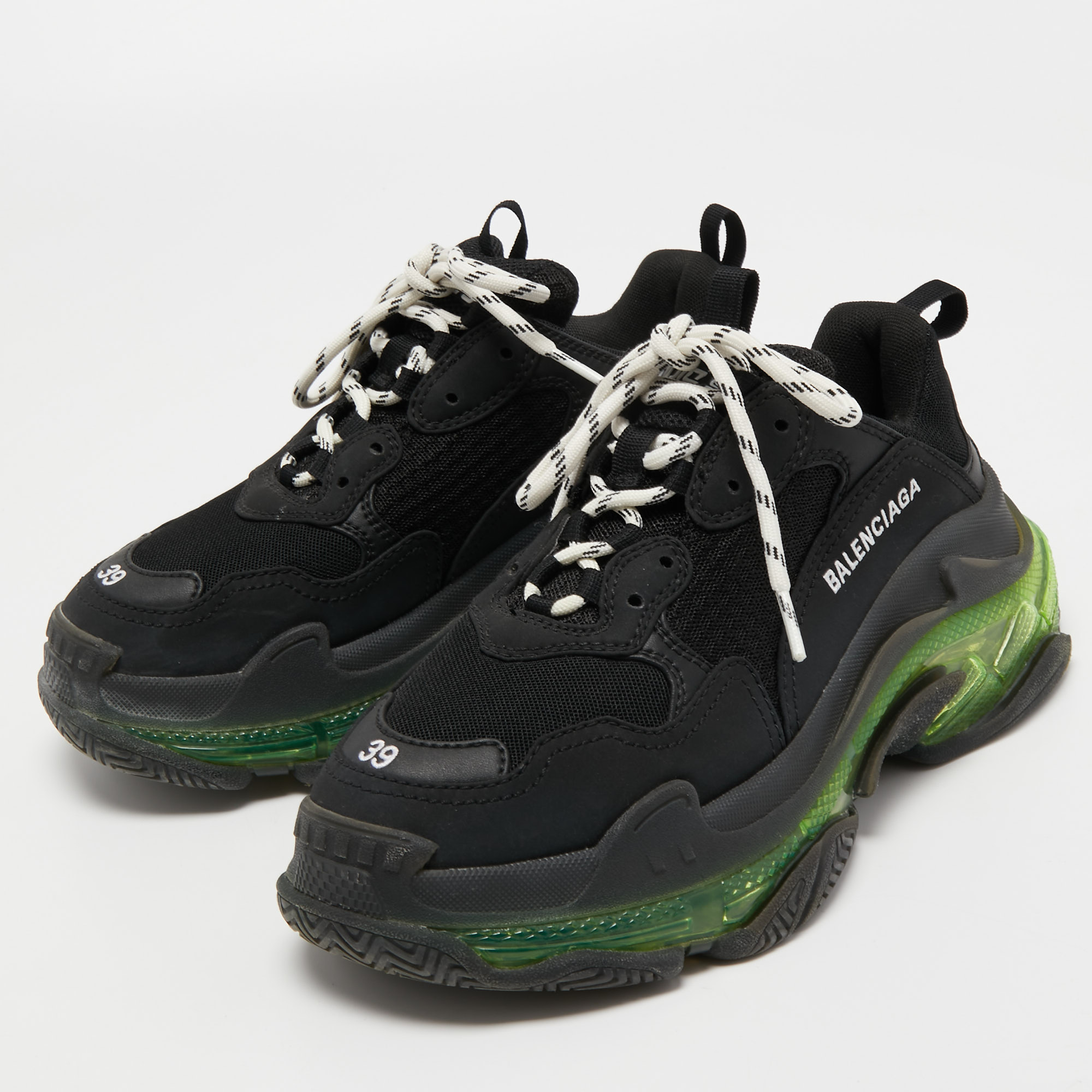 

Balenciaga Black Leather and Fabric Triple S Sneakers Size