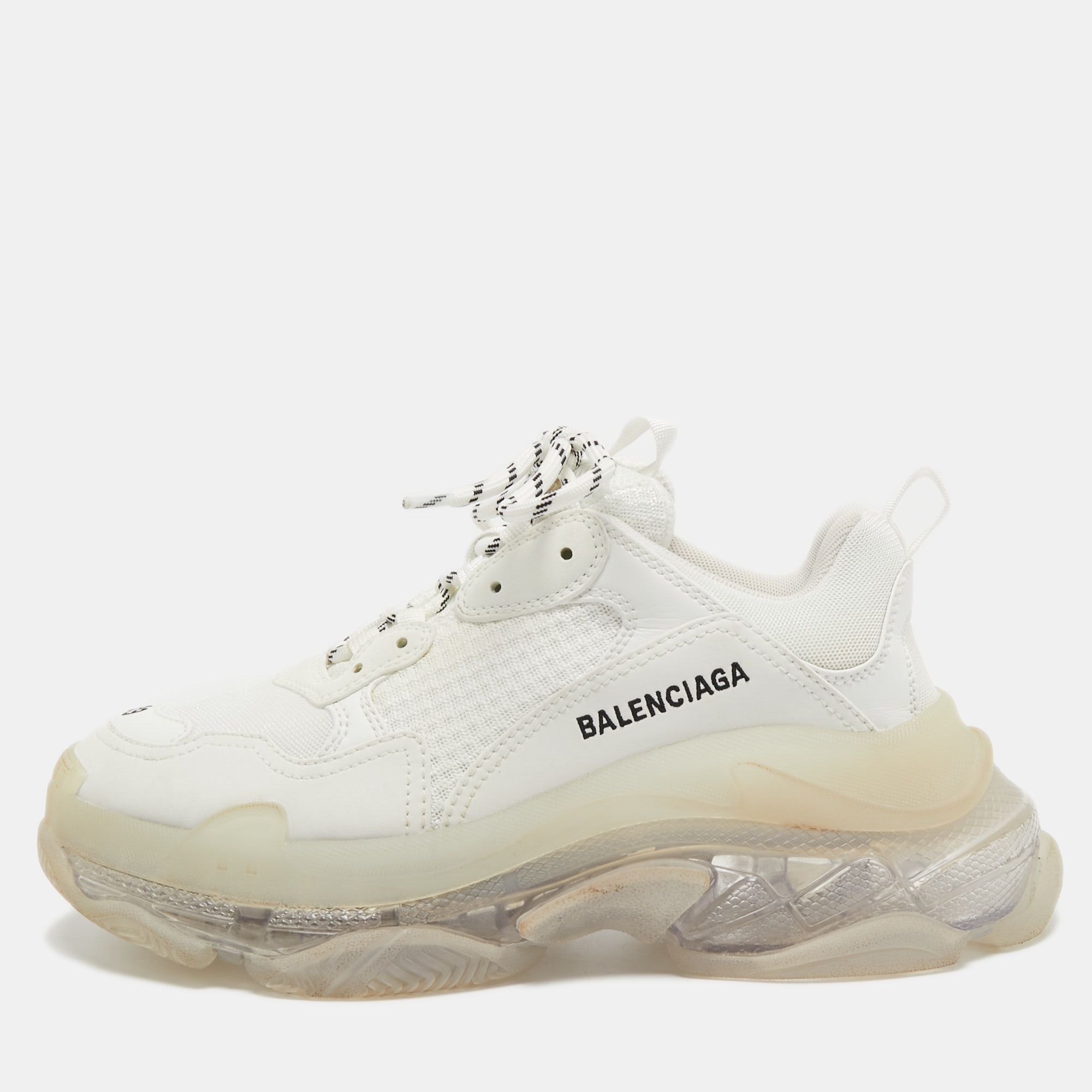 Pre-owned Balenciaga White Leather And Mesh Triple S Sneakers Size 39