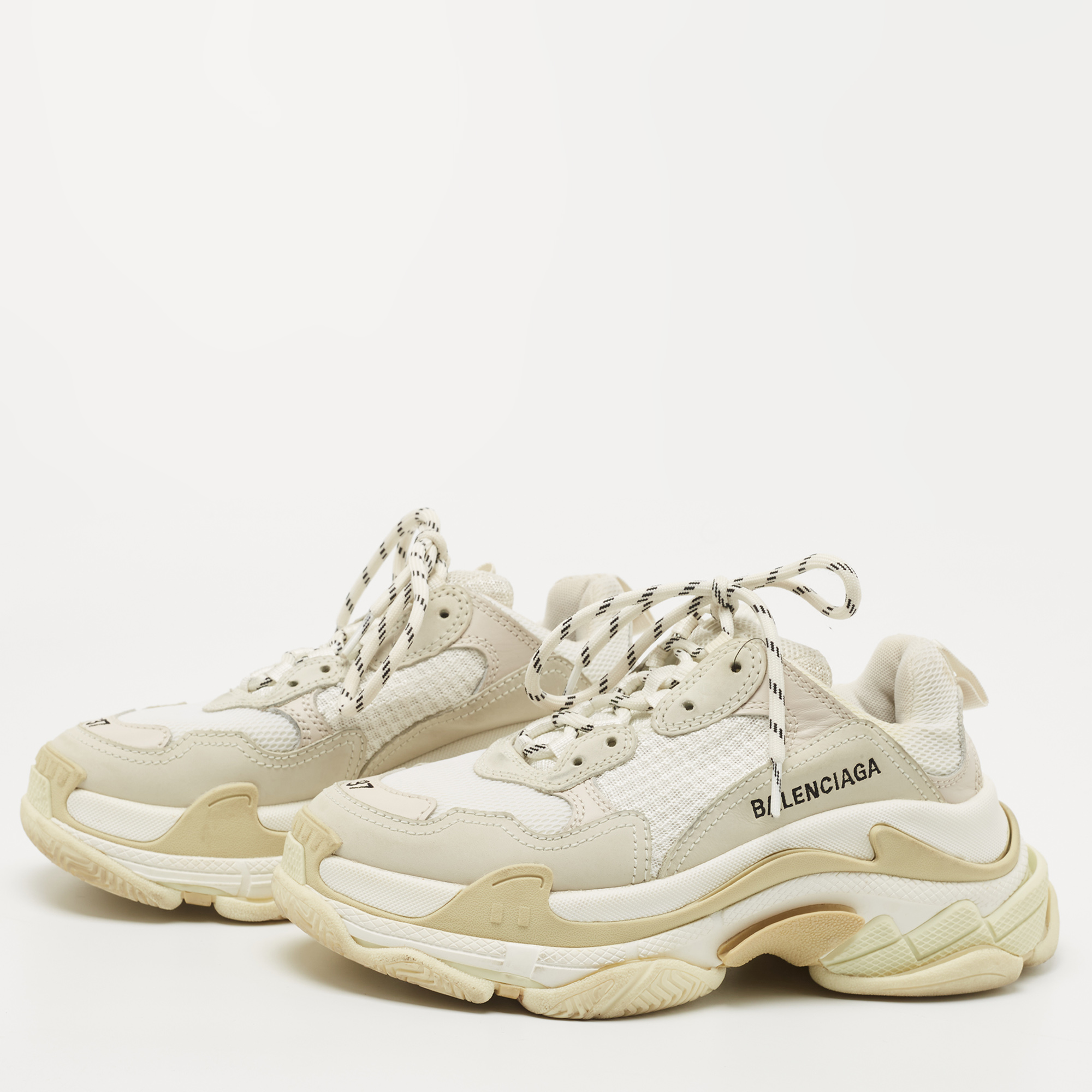 

Balenciaga Tricolor Mesh and Leather Triple S Sneakers Size, White