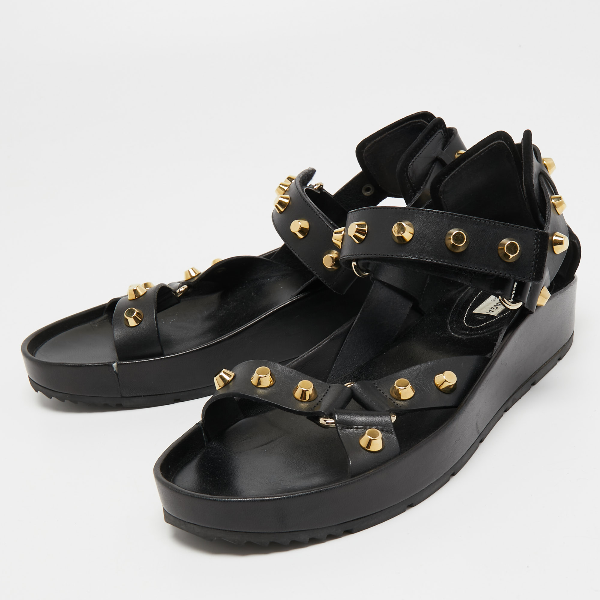 

Balenciaga Black Leather Arena Platform Sandals Size