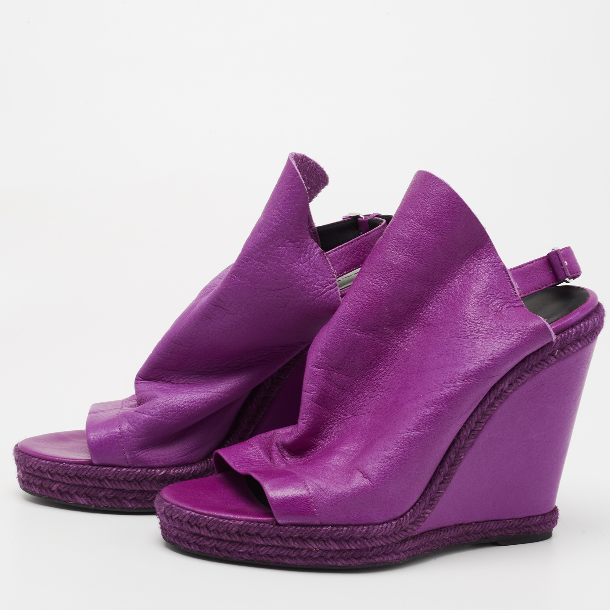 

Balenciaga Purple Leather Glove Wedge Sandals Size